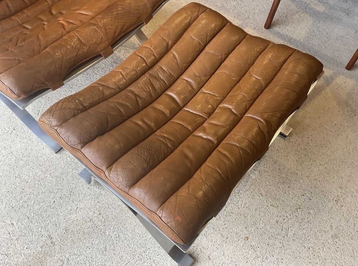 photo vinterior Arne Norell Leather And Chrome Ari Lounge Chair And Ottoman Mid Century