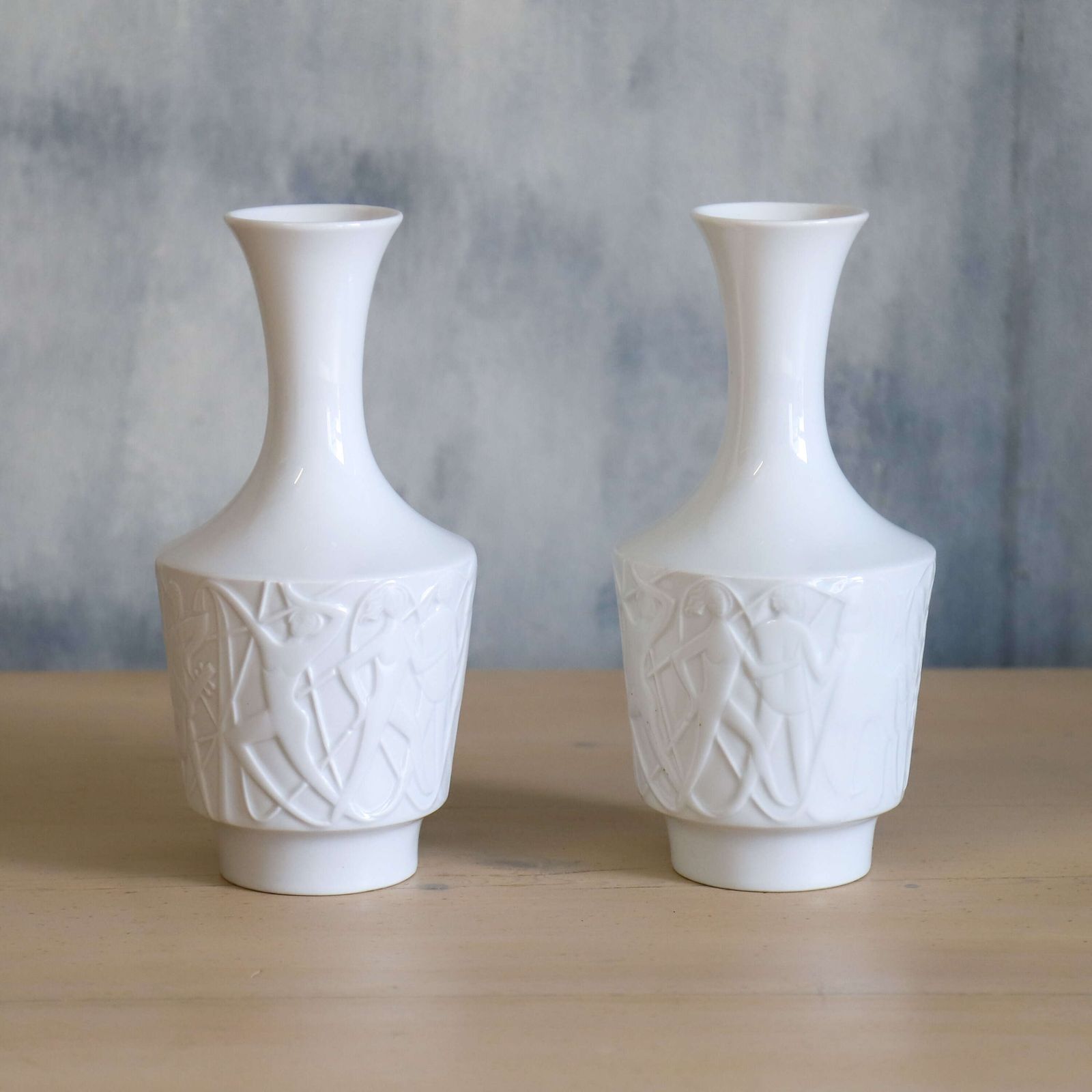Pair Of Mid Century Antique Kurt Wendler White Vases photo furniture