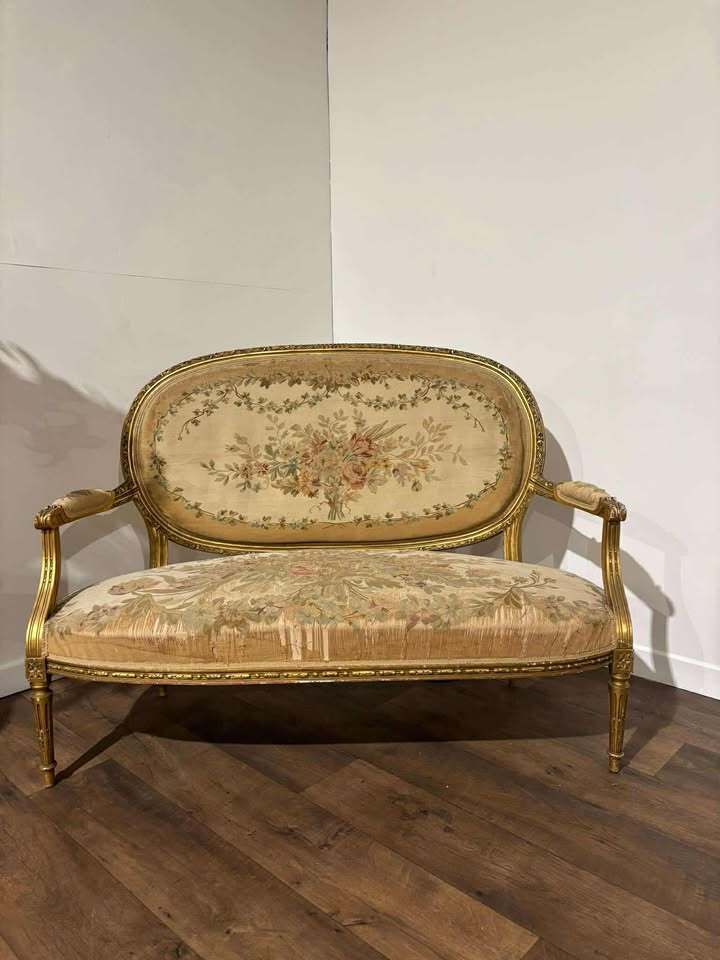 899.0 19th Century French Gilt & Moulded Tapestry Three Piece Salon Suite photo