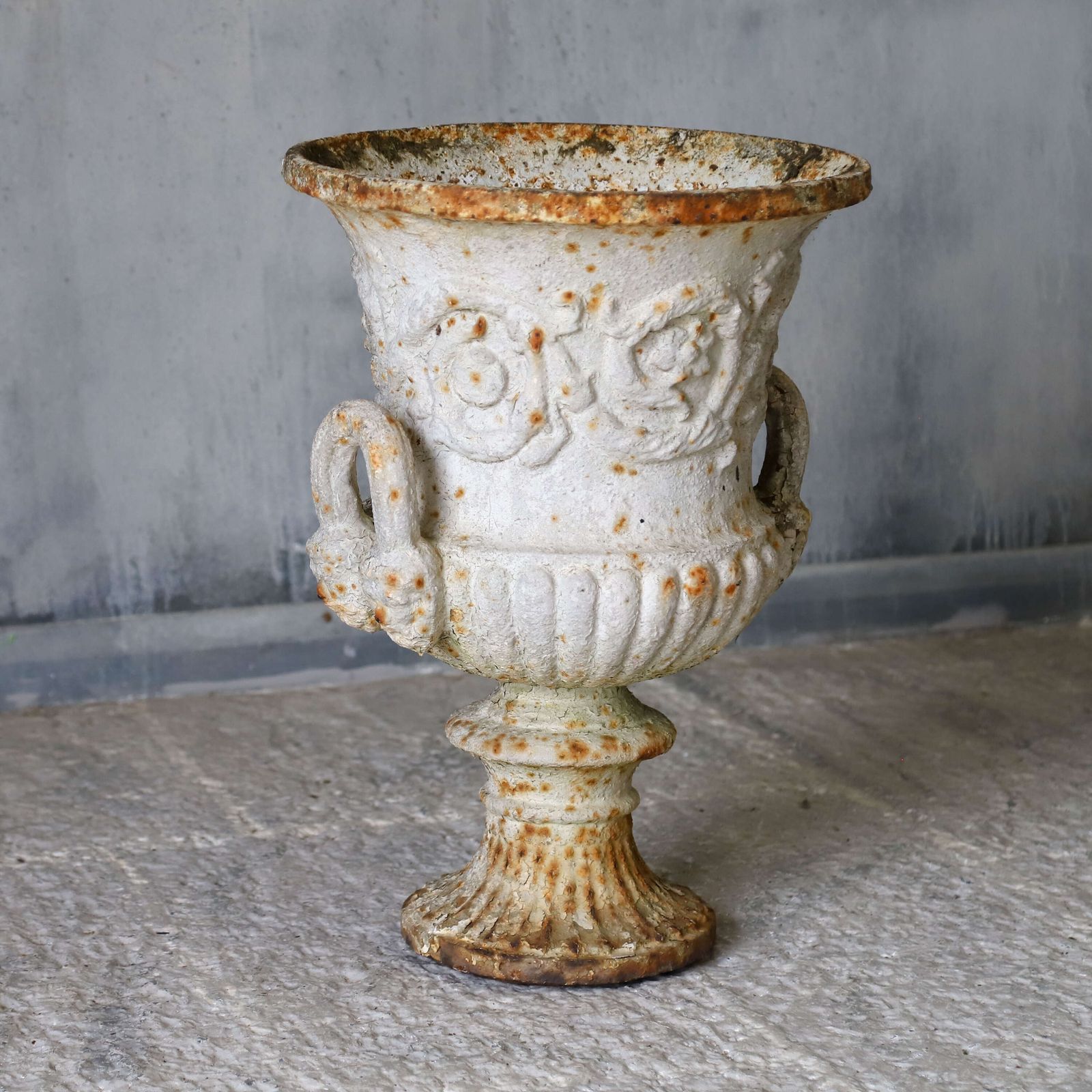 19th Century Garden Antique Andrew Handyside Campana Cast Iron Weathered Urn photo for sale