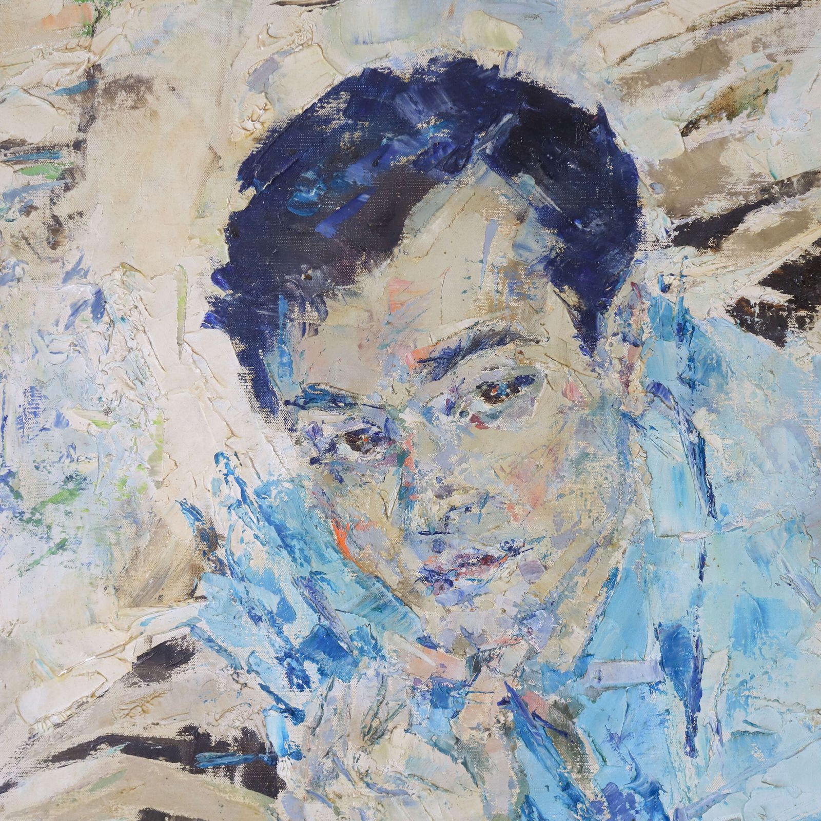 Large Mid Century Oil Painting On Canvas Of A Reclining Young Man photo 895.0