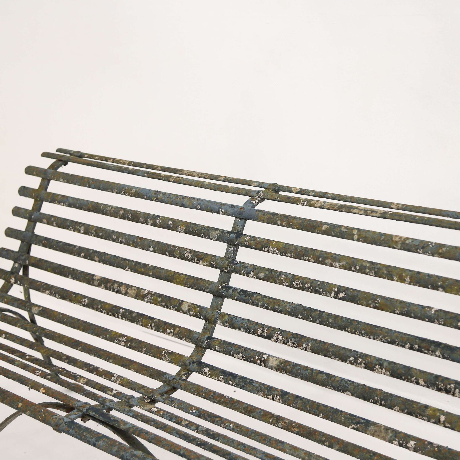 2225.0 19th C Wrought Iron Strapwork Garden Bench With Scrolled Legs & Old Green Paint photo