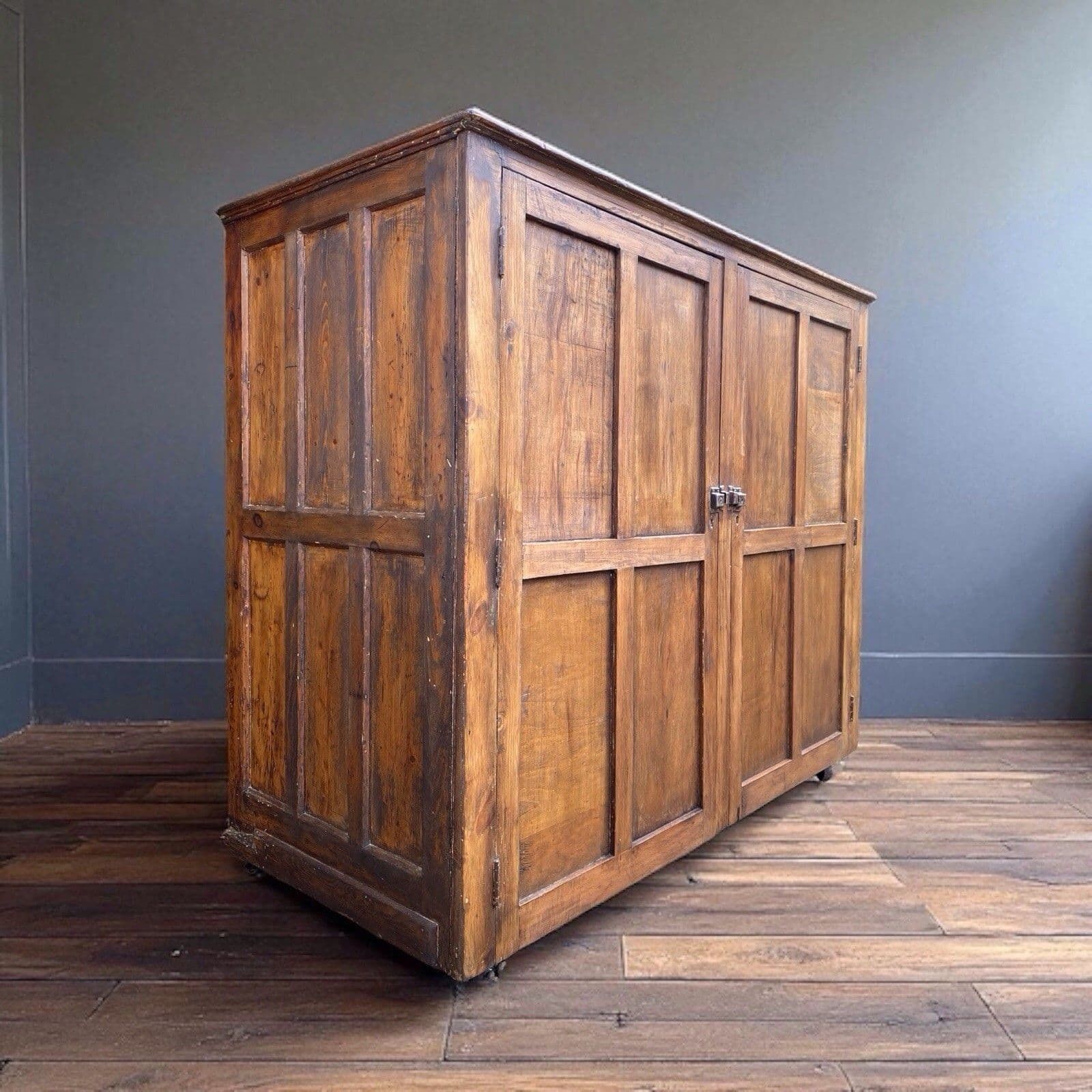 Rustic Large Antique Vintage Early 1900’s Pine And Ply School Cupboard photo furniture