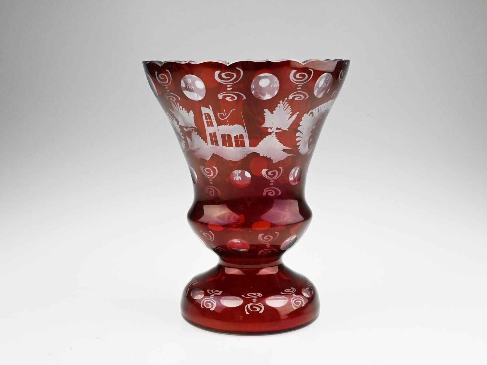 Egermann Czech Ruby Cut To Clear Glass Vase, Red Cut Glass, Red Cut To Clear Glass, Red Cut Crystal Vase, Ruby Glass Vase, Red Glass Vase photo furniture