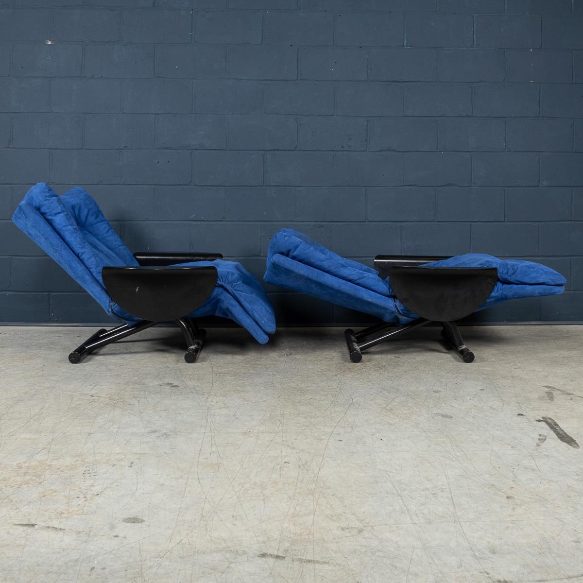 20thc Italian Pair Of Blue Alcantara Leather Reclining Armchairs By Cinova C1980 photo buy