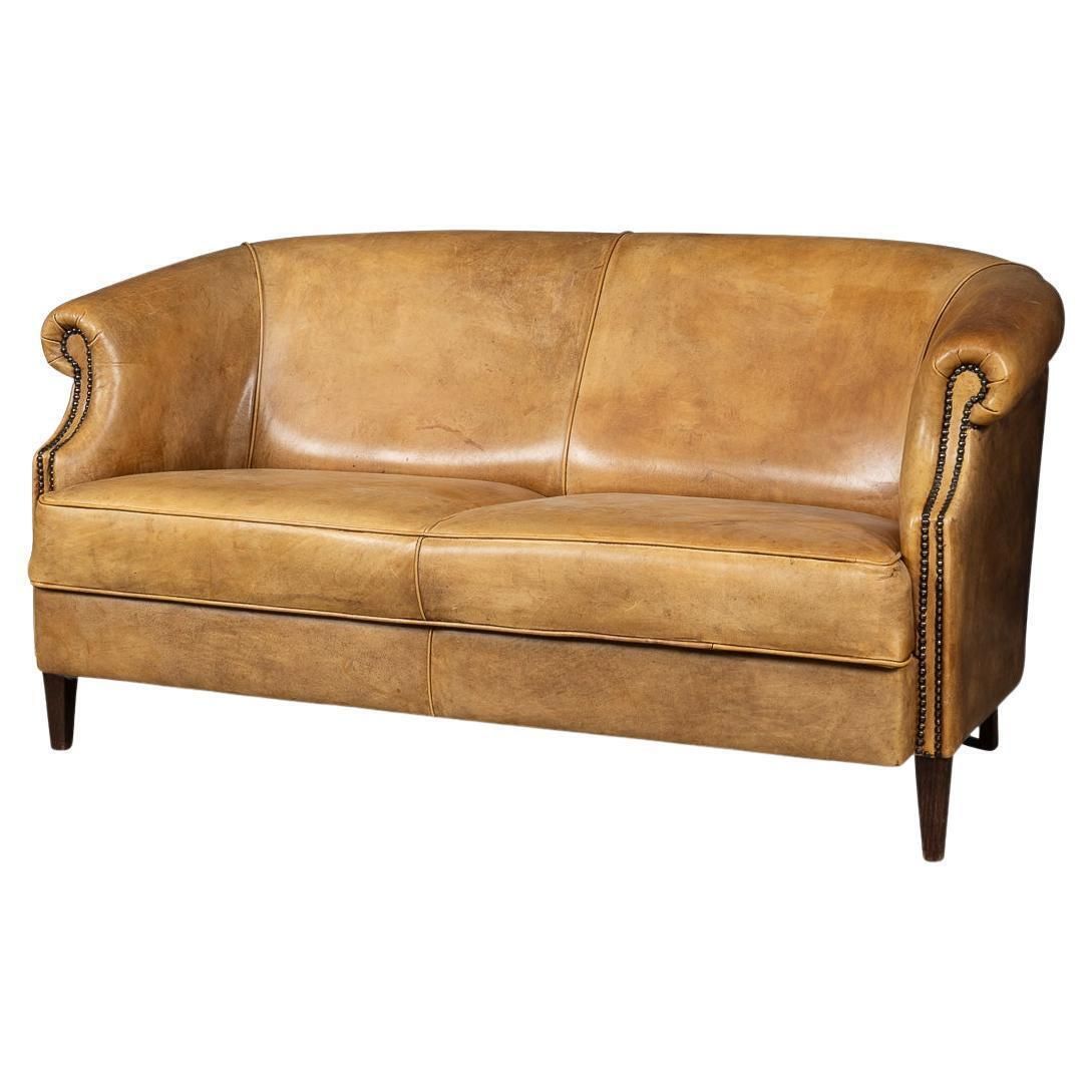 Vintage 20th Century Dutch Sheepskin Leather Sofa