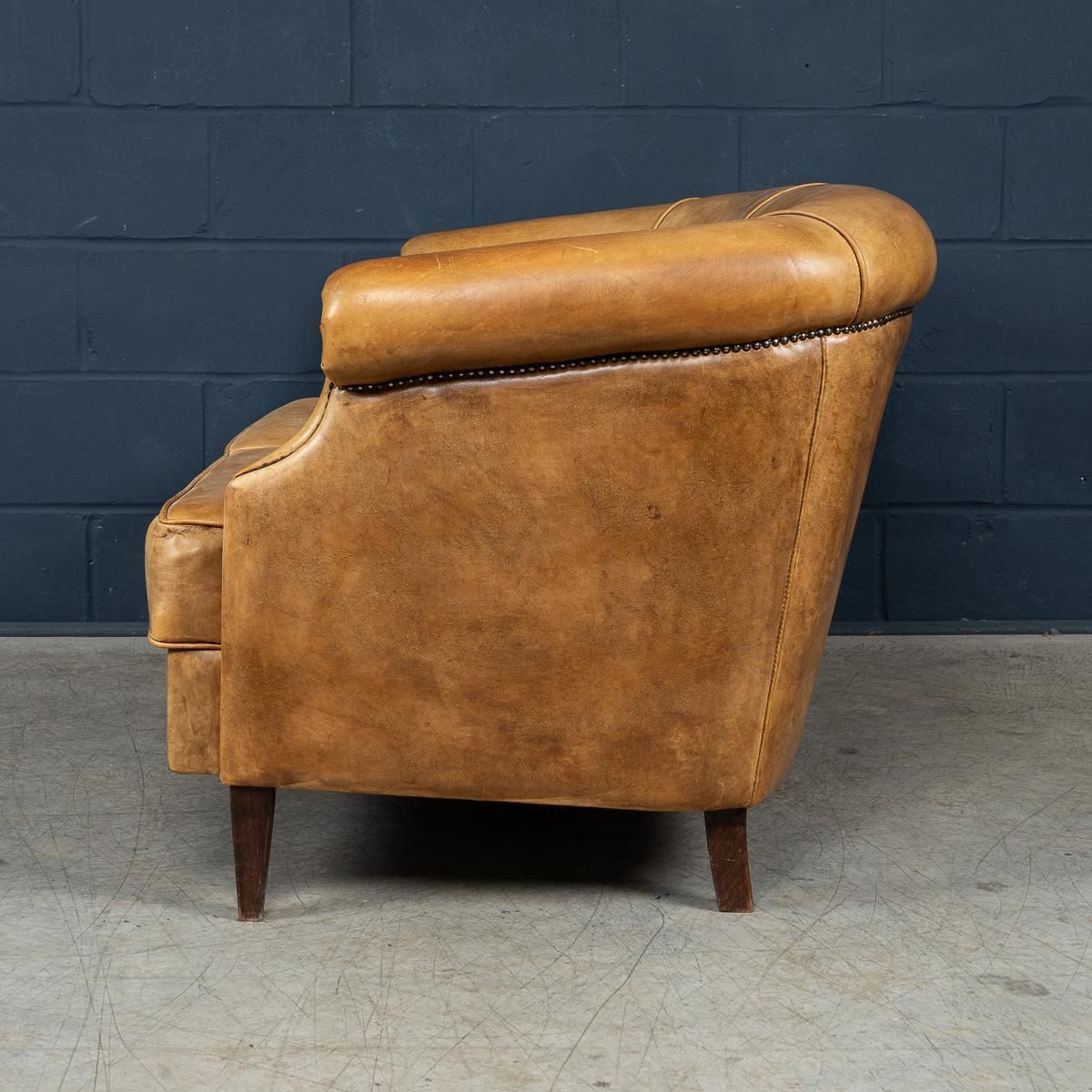Vintage 20th Century Dutch Sheepskin Leather Sofa photo Furniture