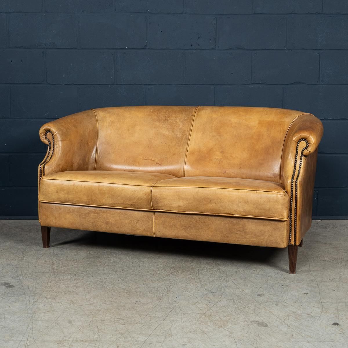 Vintage 20th Century Dutch Sheepskin Leather Sofa photo vintage