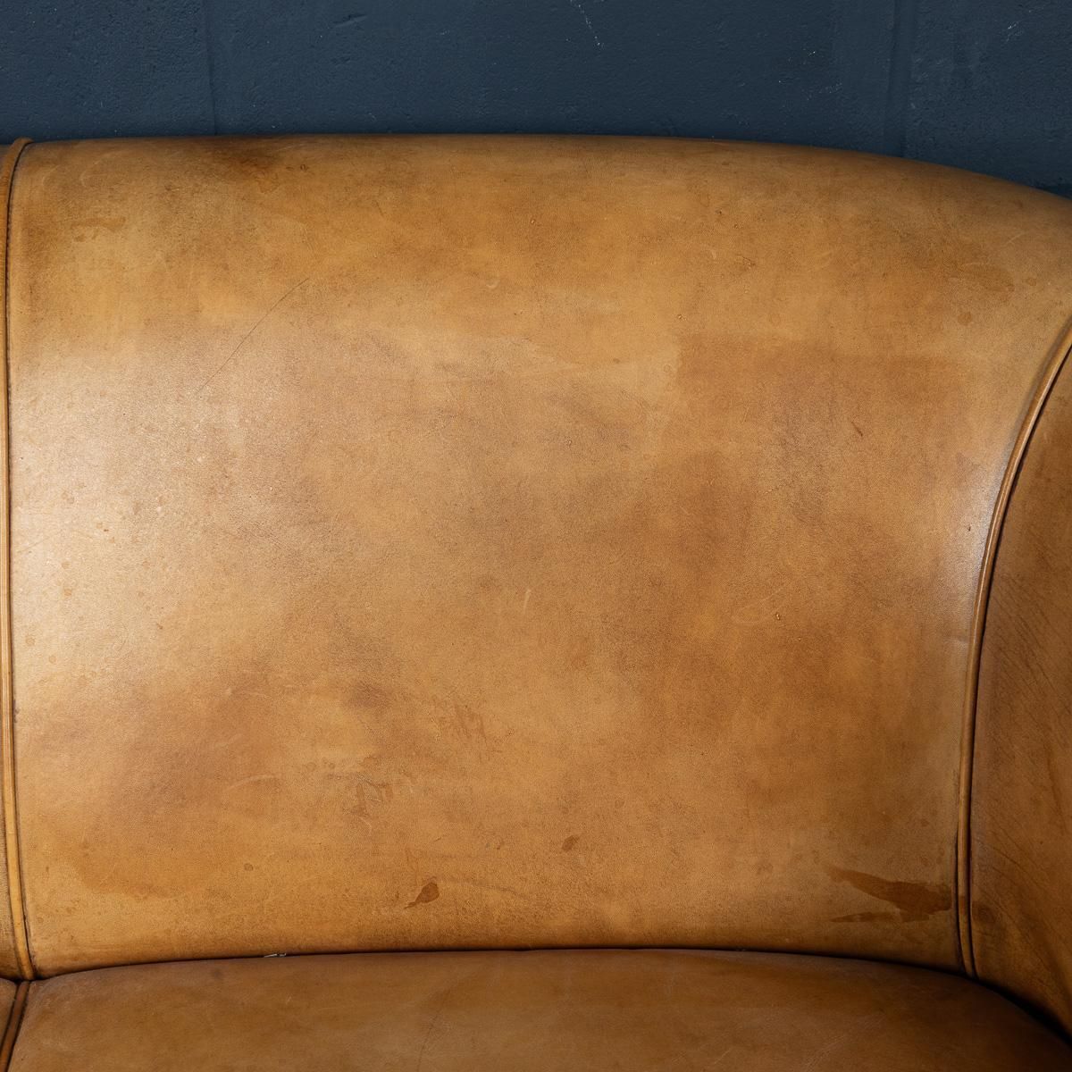 Furniture Vintage 20th Century Dutch Sheepskin Leather Sofa photo
