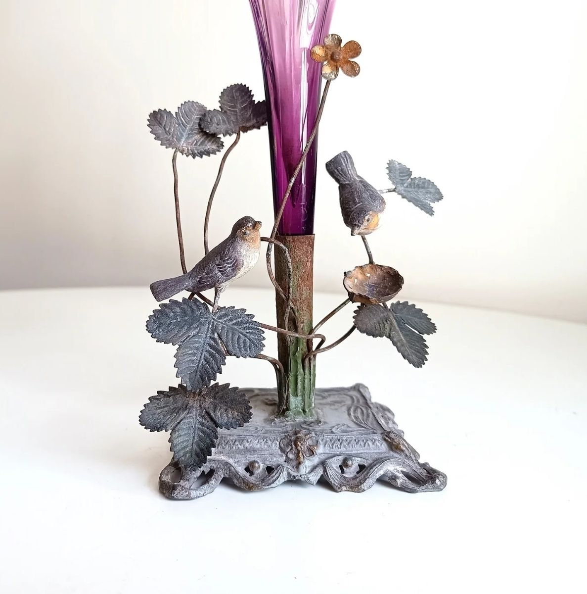 Home Decor Two Vienna School Art Nouveau Floriform Glass Solifleur Vases With Cold Painted Metal Pedestals Wilhelm Kralik Sohne Style Circa 1890–1910 photo