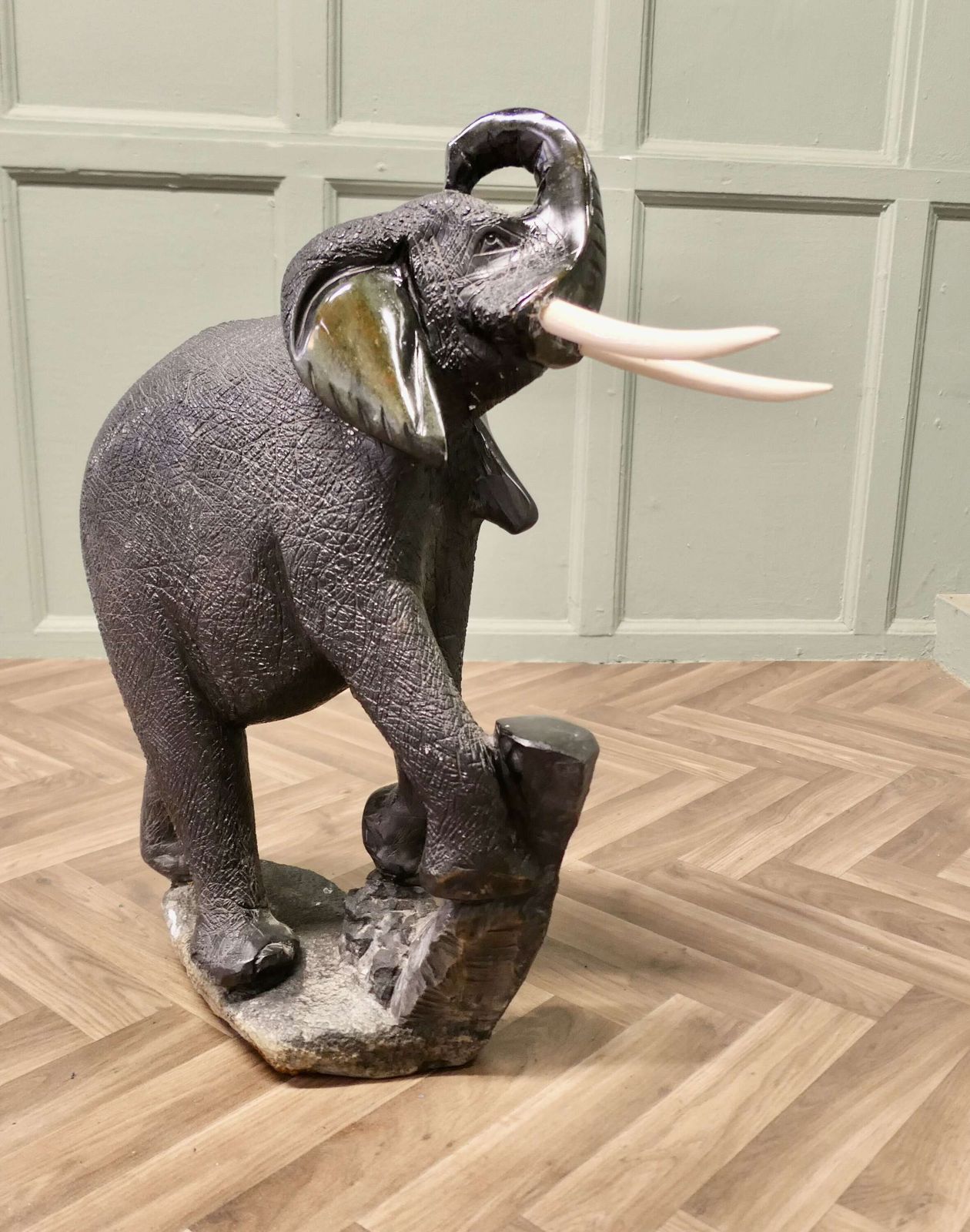 Carved Elephant, One Piece Marble Sculpture photo furniture