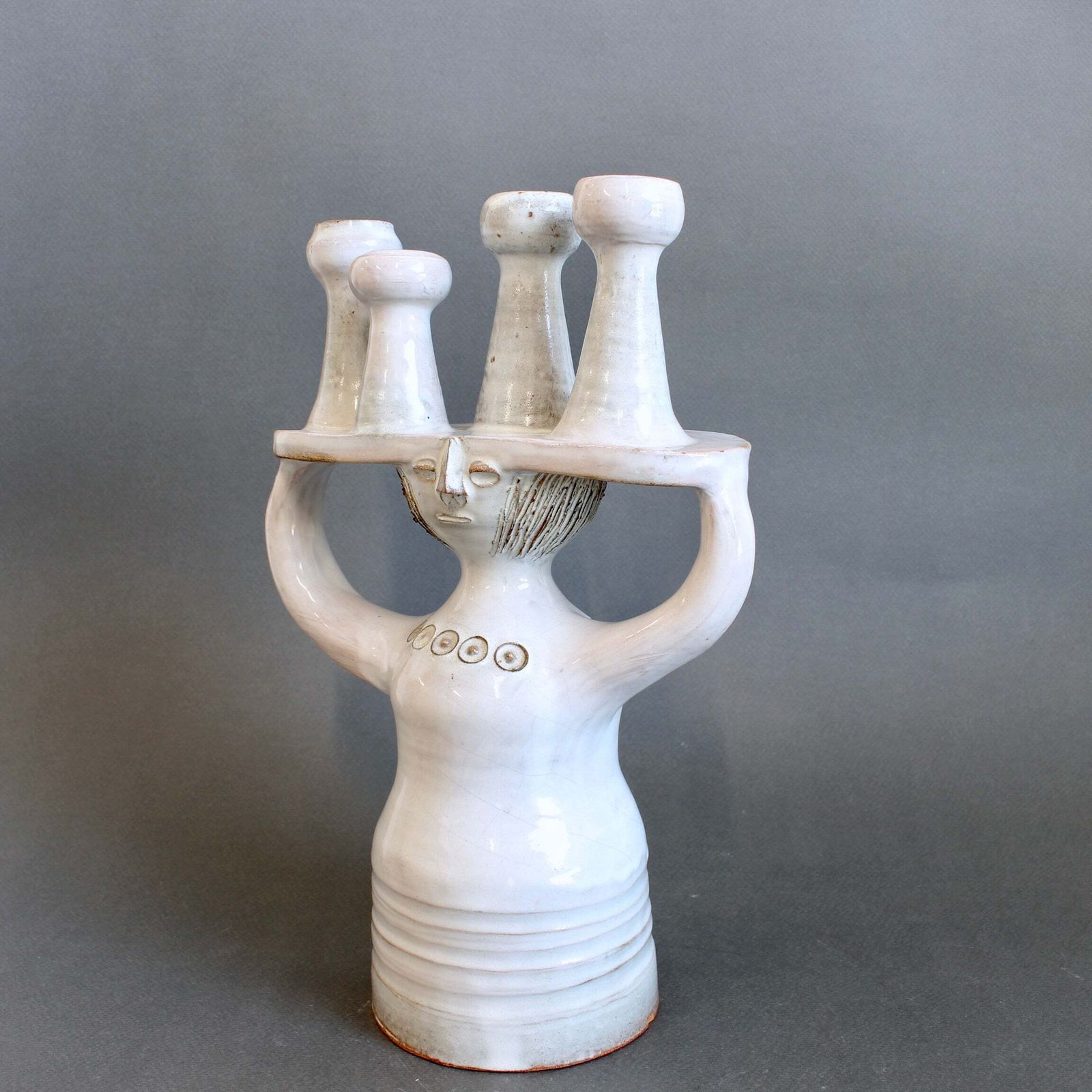 Ceramic Candle Holder / 'Pottery Porter' Sculpture By Jacques Pouchain   Atelier Dieulefit (Circa 1960s 70s) photo furniture