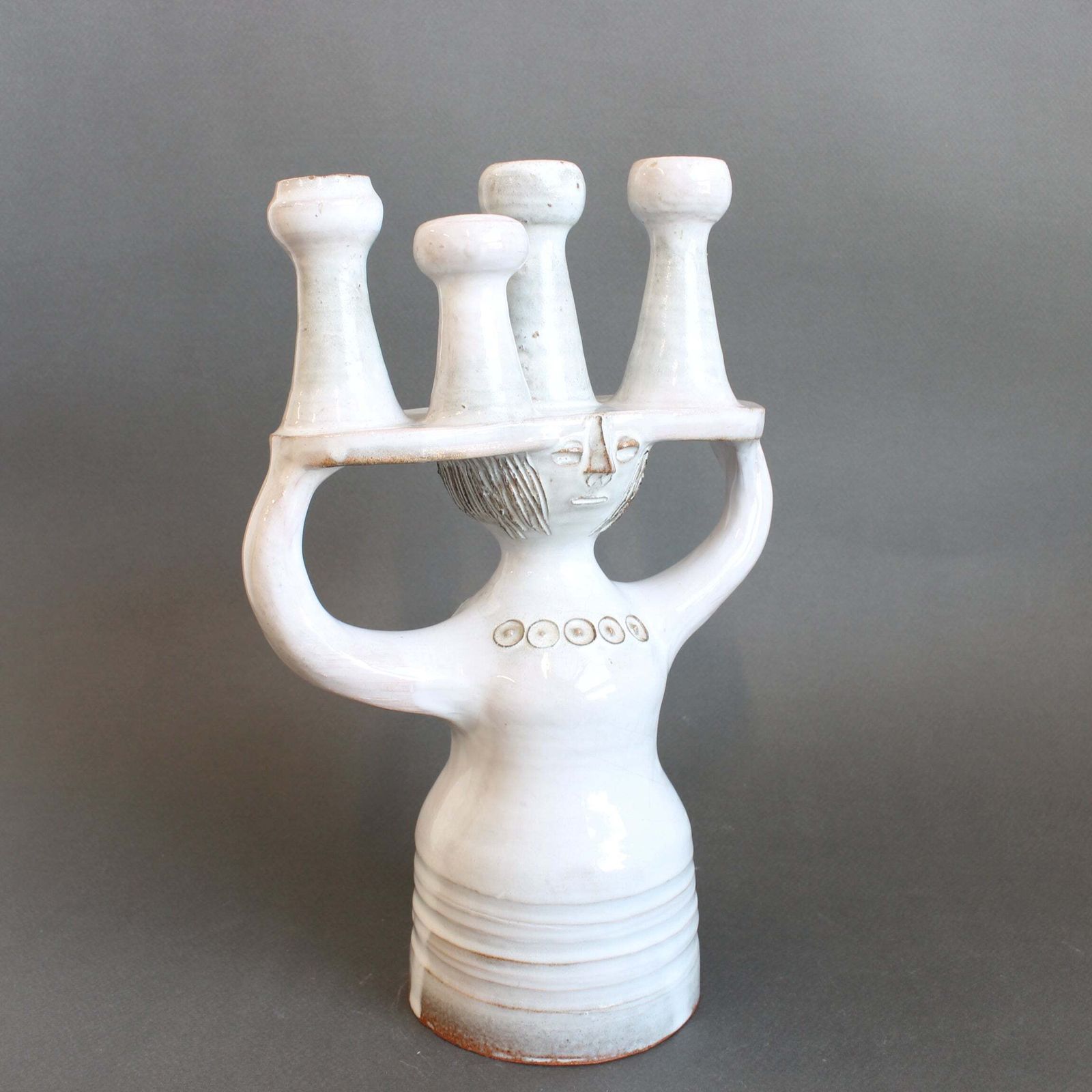 Ceramic Candle Holder / 'Pottery Porter' Sculpture By Jacques Pouchain   Atelier Dieulefit (Circa 1960s 70s) photo vintage