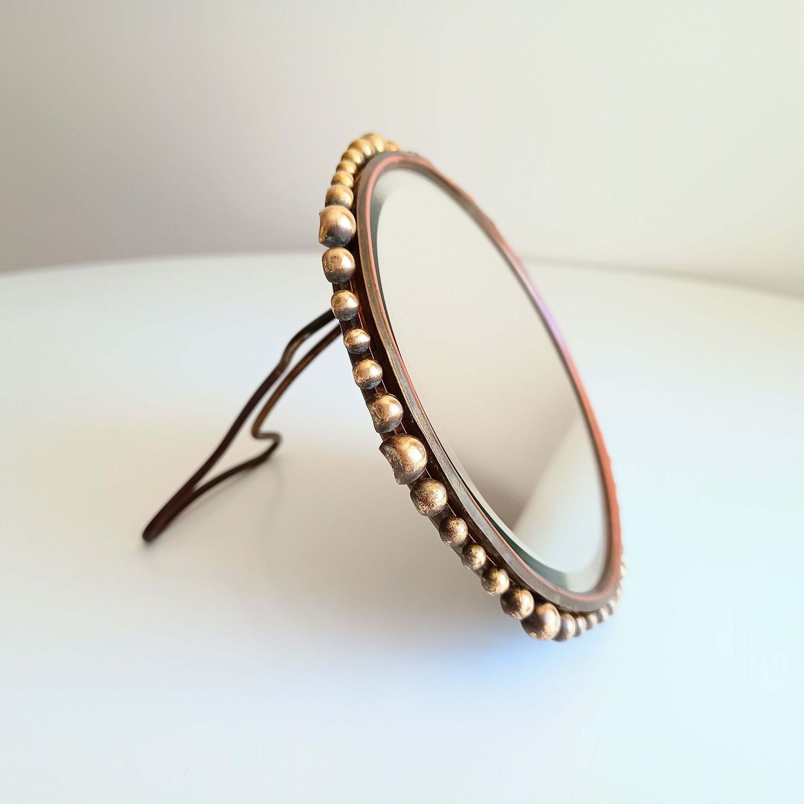 Vereinigte Werkstätten Jugendstil Table Mirror Arts And Crafts Hammered Brass Ball Collier photo Home Decor