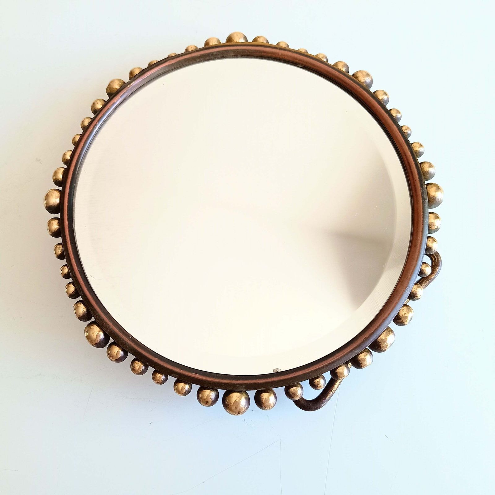 Vereinigte Werkstätten Jugendstil Table Mirror Arts And Crafts Hammered Brass Ball Collier photo vinterior