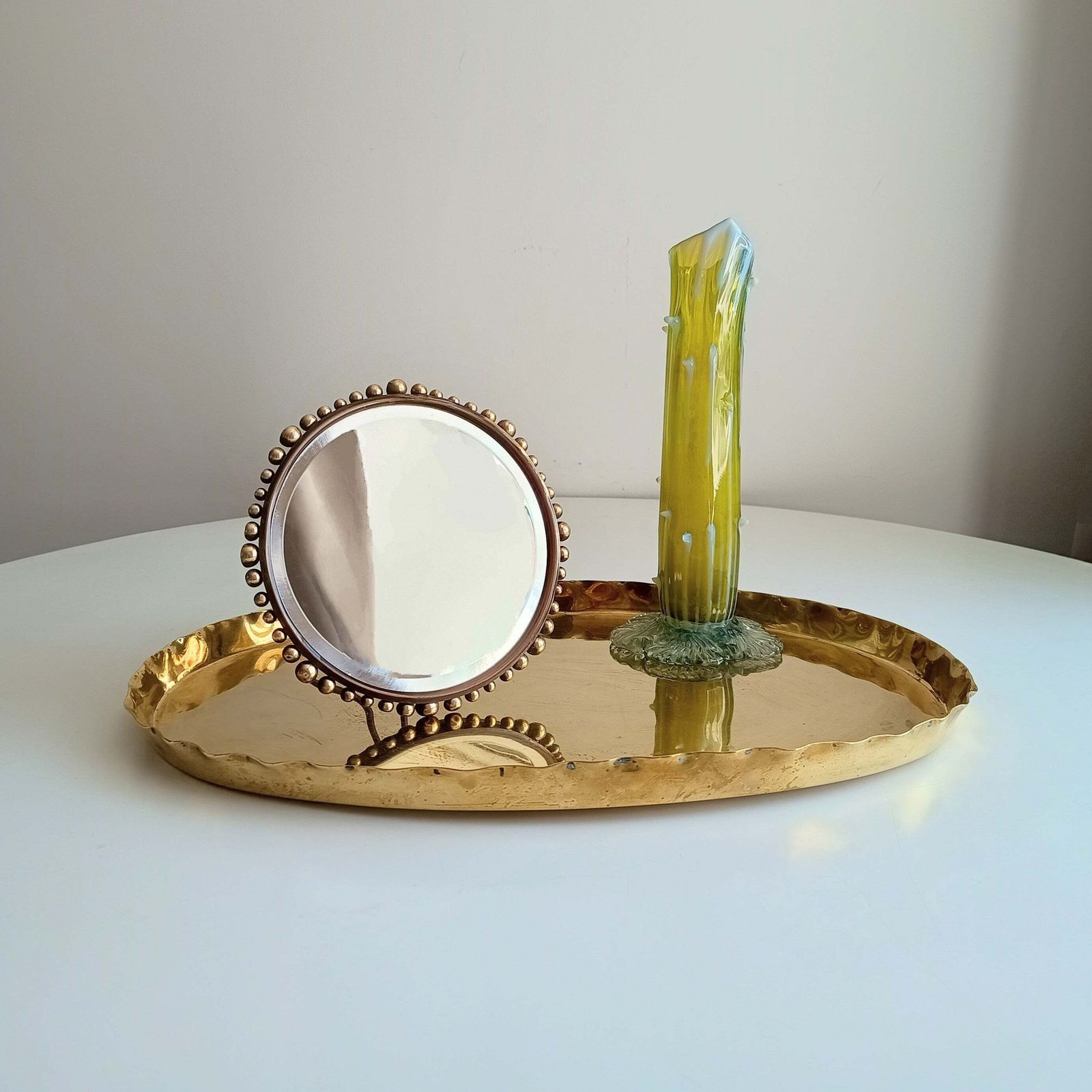 photo furniture Vereinigte Werkstätten Jugendstil Table Mirror Arts And Crafts Hammered Brass Ball Collier