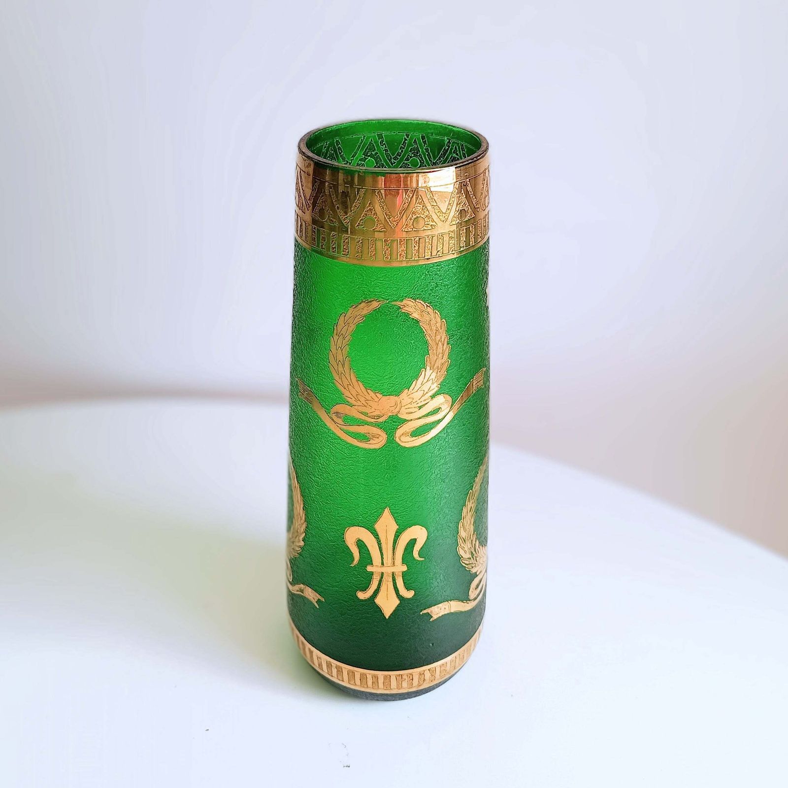 Art Nouveau Emerald Or Nile Green Glass Vase, Acid Etched, Legras Montjoyes C. 1880s photo for sale