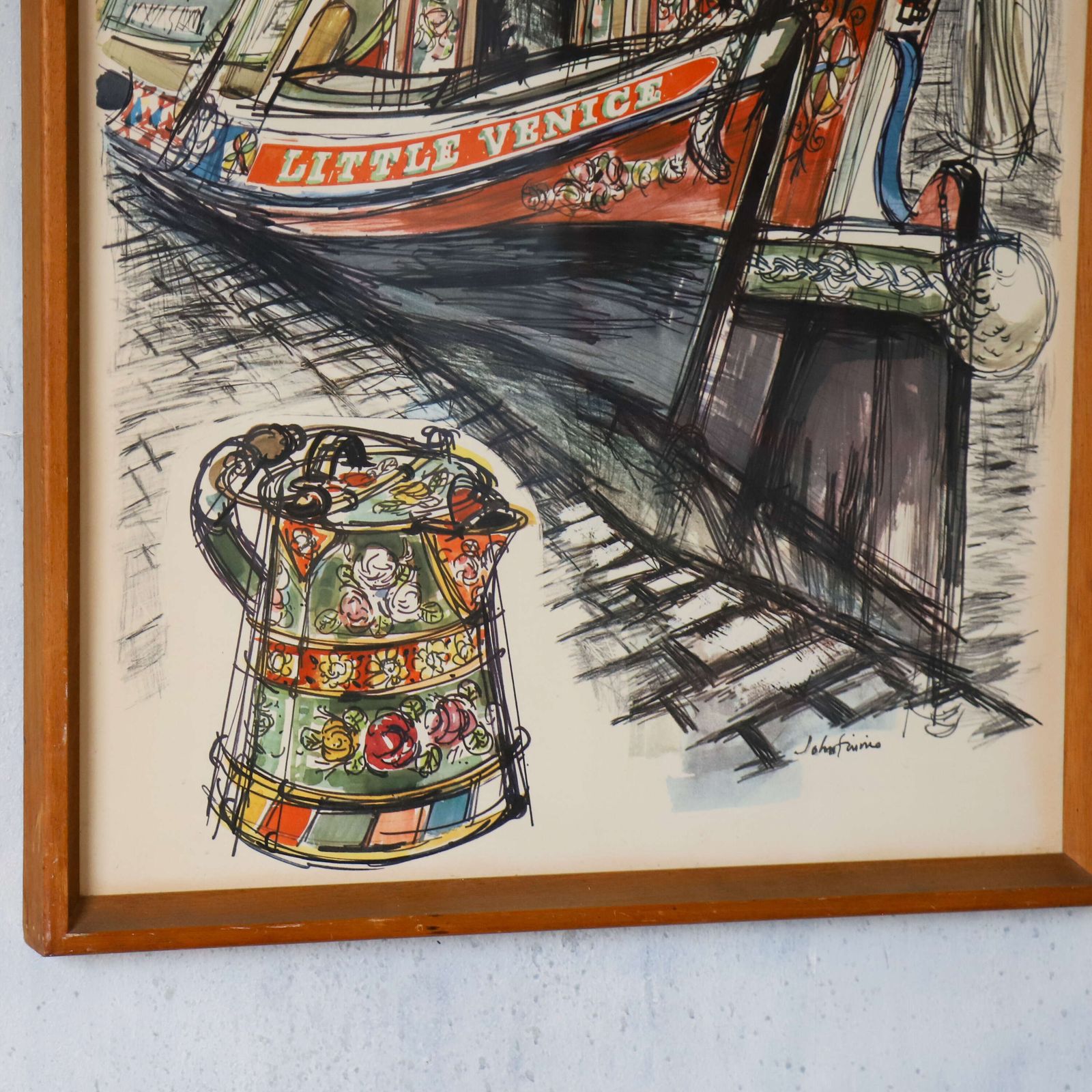 Vintage Underground Poster   “Little Venice” Canal Boat By John Finnie, 1965 photo vintage