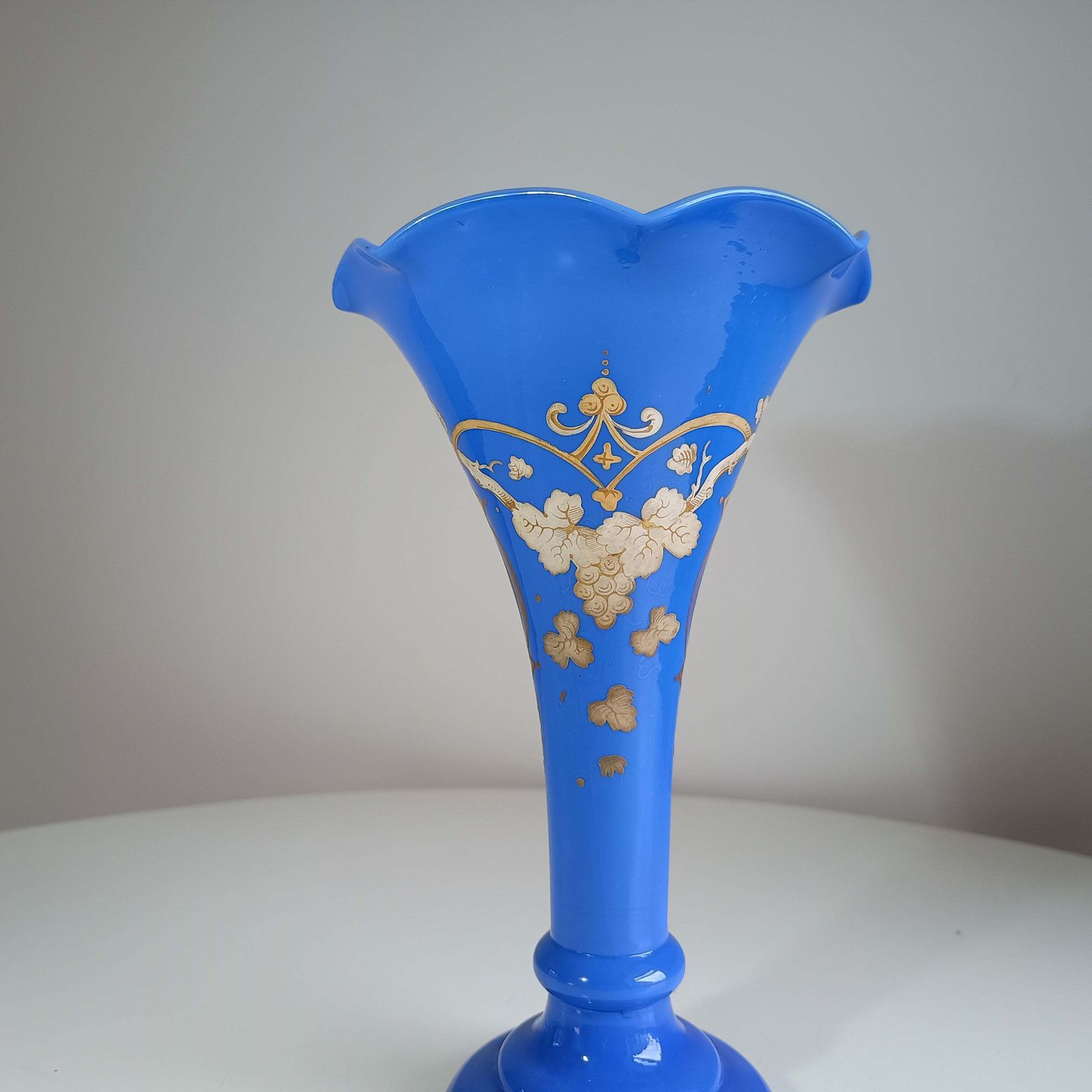 Art Nouveau Celeste Blue Opaline Glass Trumpet Vase In The Style Of Harrach, Bohemia, 1880s To 1900s photo Home Decor