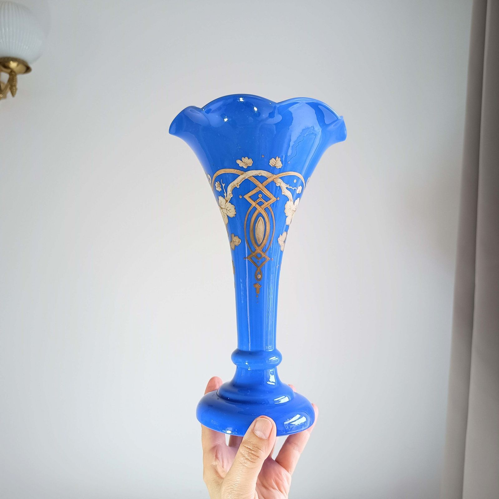 Art Nouveau Celeste Blue Opaline Glass Trumpet Vase In The Style Of Harrach, Bohemia, 1880s To 1900s photo 150.0