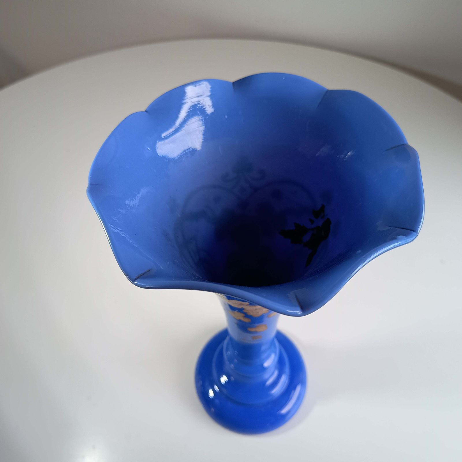 Art Nouveau Celeste Blue Opaline Glass Trumpet Vase In The Style Of Harrach, Bohemia, 1880s To 1900s photo vinterior