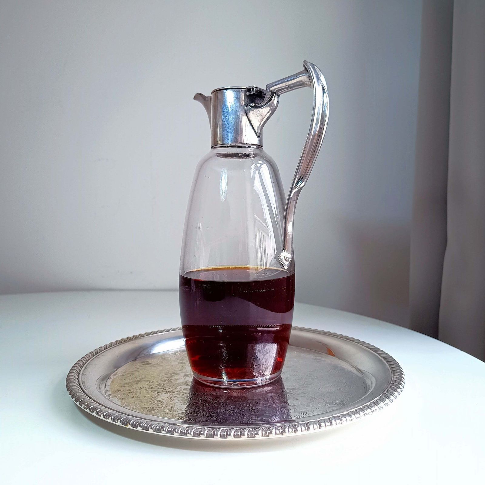 Mappin And Webb Art Nouveau Claret Jug   Princes Plate Whiplash Curve Handle Monogram Cw, Possibly Huntley And Palmer Biscuit Tin Connection