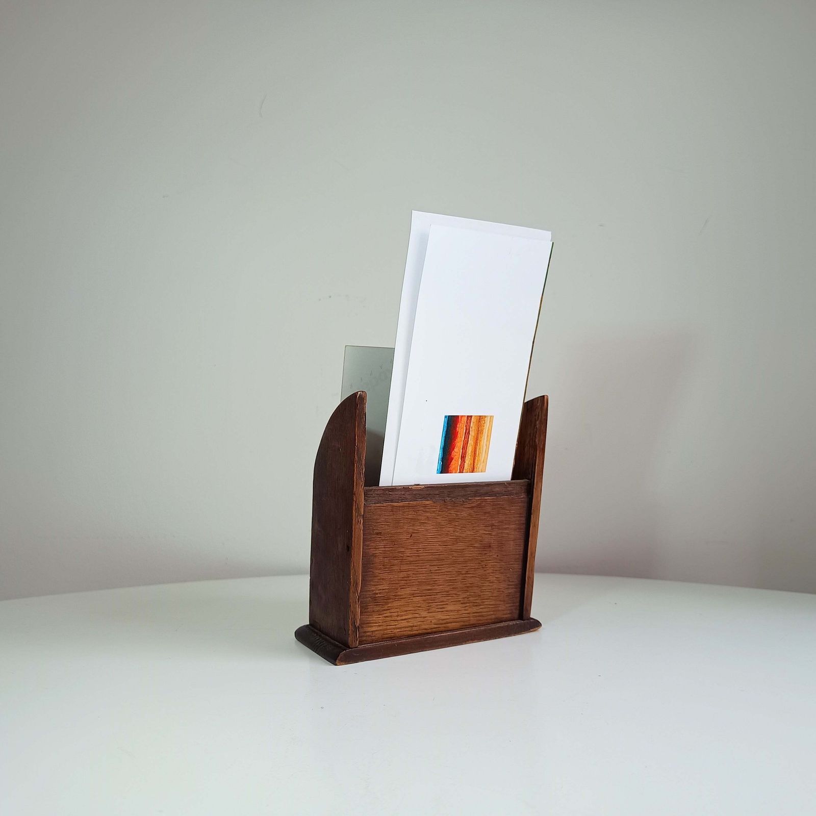 Late Victorian English Oak And Tabletop Post Cards Stand Or Letter Rack – Small Desktop Model, Rarely Found Marked Specifically For Post Cards photo buy