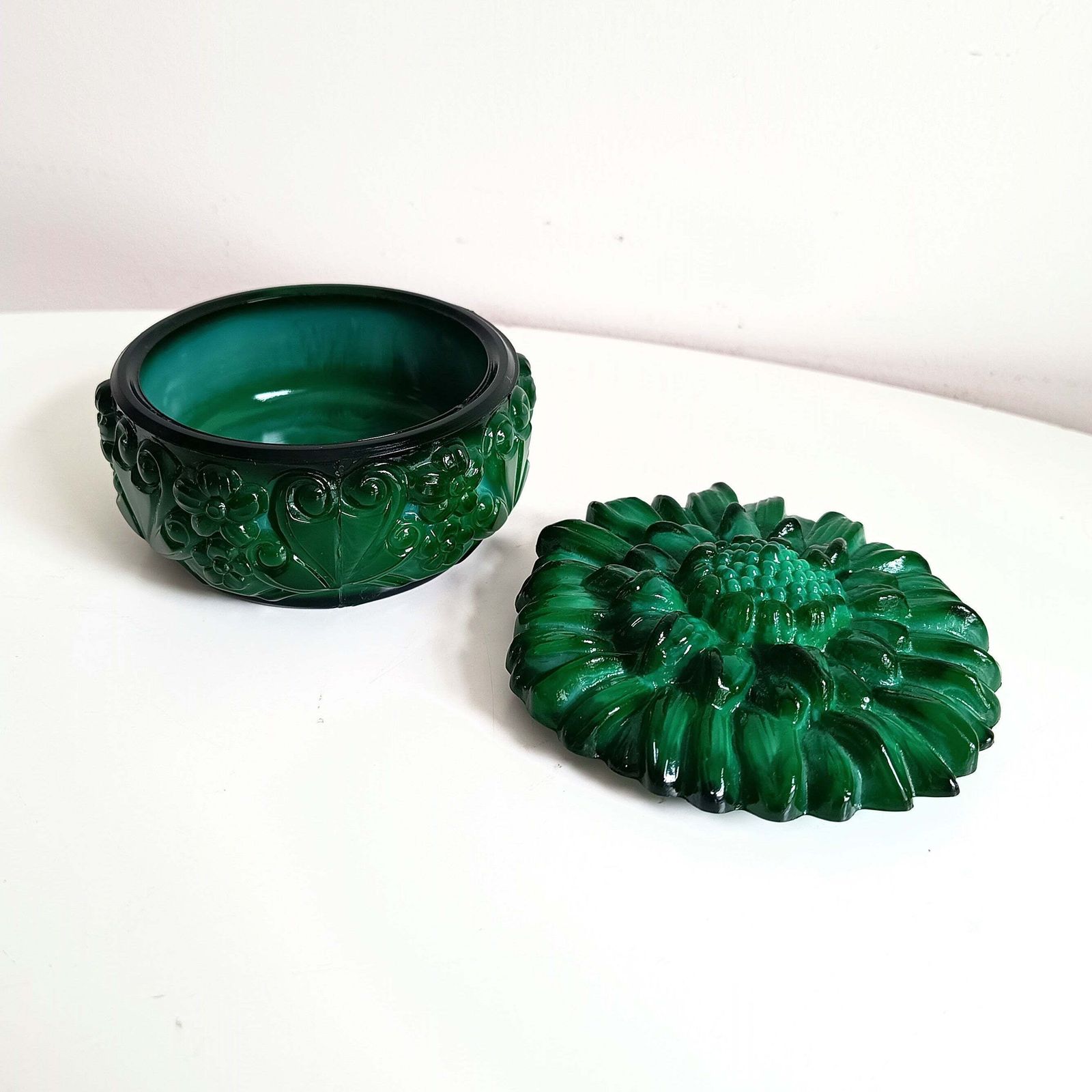 Art Deco Bohemian Art Glass Malachite Glass Lidded Jewellery Watch Box, Carl Schlevogt And Hoffner Design photo furniture