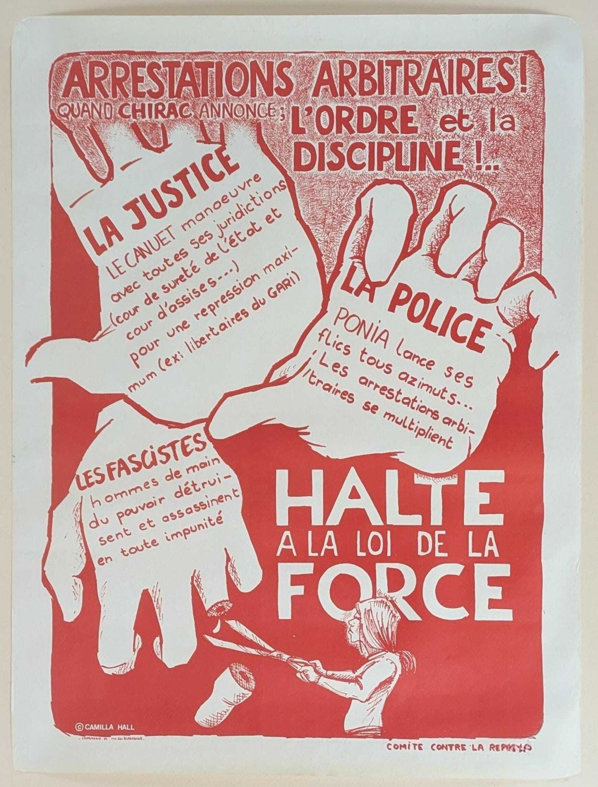Vintage French Protest Poster, 1960s Student Protest Anti Fascist Anarchist Movement Art photo vinterior