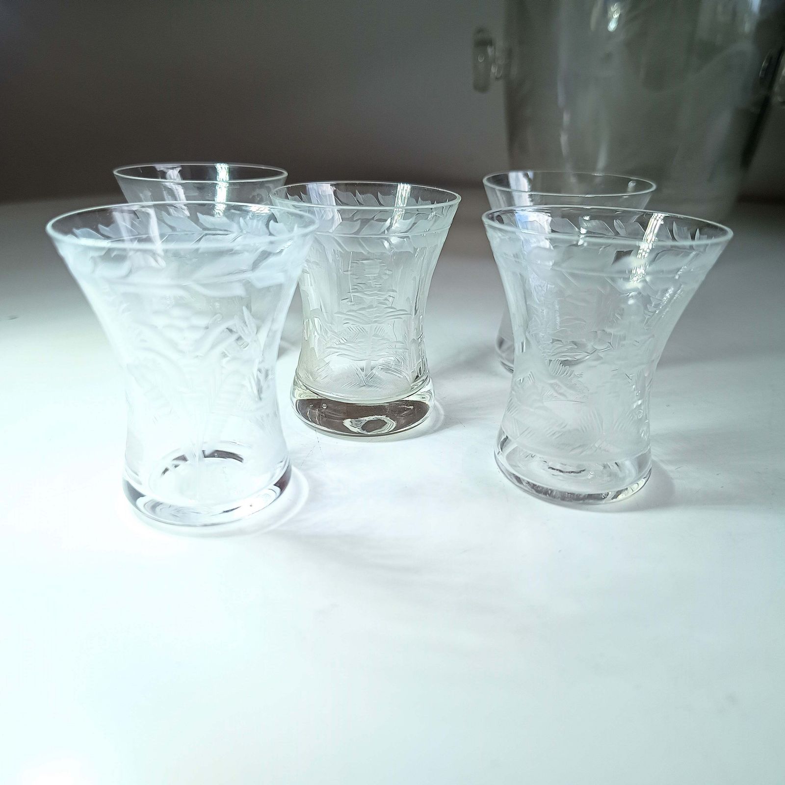 Lobmeyr Style Vintage Ice Bucket And Engraved Spirit Glasses – Early 20th Century Austrian Barware Set photo furniture