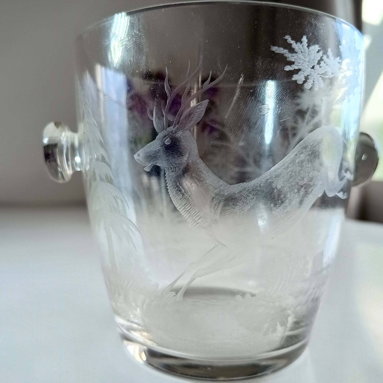 Lobmeyr Style Vintage Ice Bucket And Engraved Spirit Glasses – Early 20th Century Austrian Barware Set photo buy