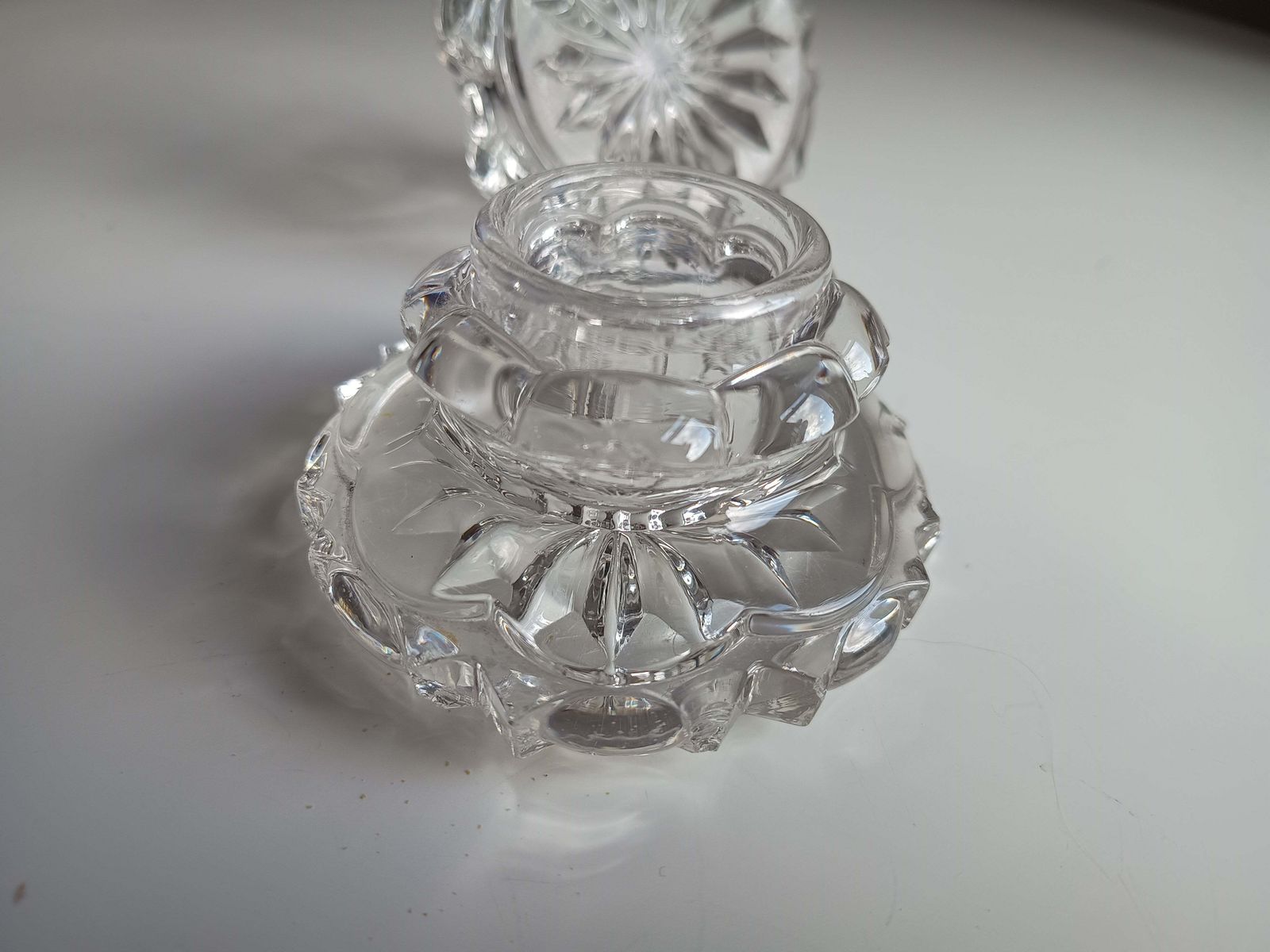 Pair Of Antique Russian Pressed Cut Glass Inkwells “Maltsov” | Goose Crystalni Factory | Circa Late 19th Century photo vinterior