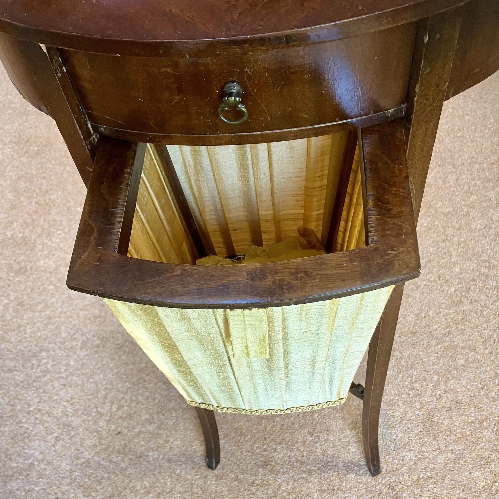 Elegant Side Table, Probably Originally Made For Sewing/Embroidery. In Mahogany And Silk. photo Furniture