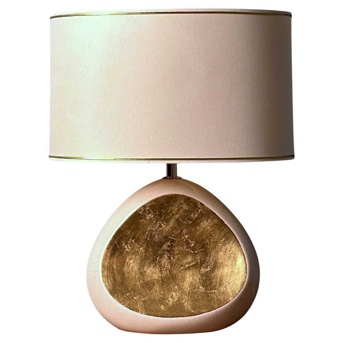 Le Dauphin French Table Lamp In Crackled Glazed Porcelain With Gold Leaf Accents