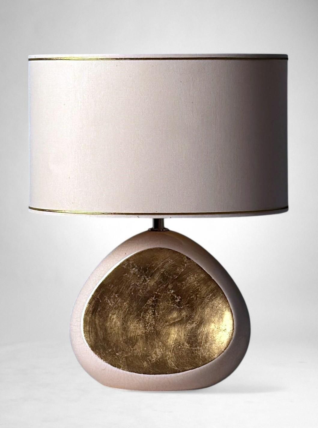 Le Dauphin French Table Lamp In Crackled Glazed Porcelain With Gold Leaf Accents photo for sale
