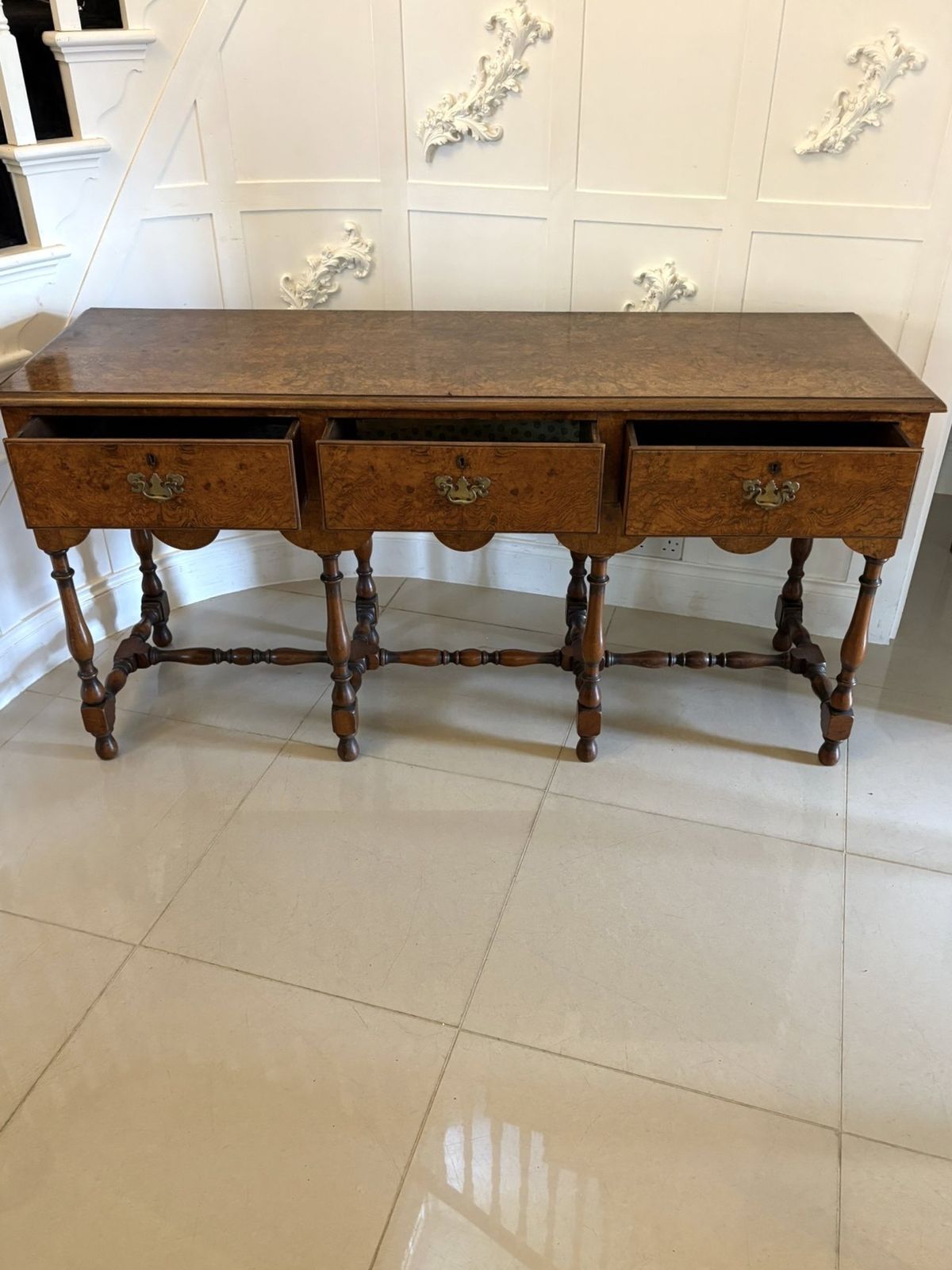 Unusual Antique 20th Century Quality Burr Walnut Dresser Base photo vintage