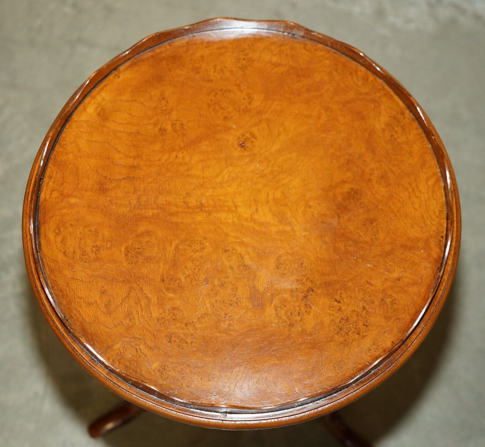 Pair Of Vintage Burr Walnut With Gallery Rails Side End Lamp Wine Tripod Tables photo Furniture