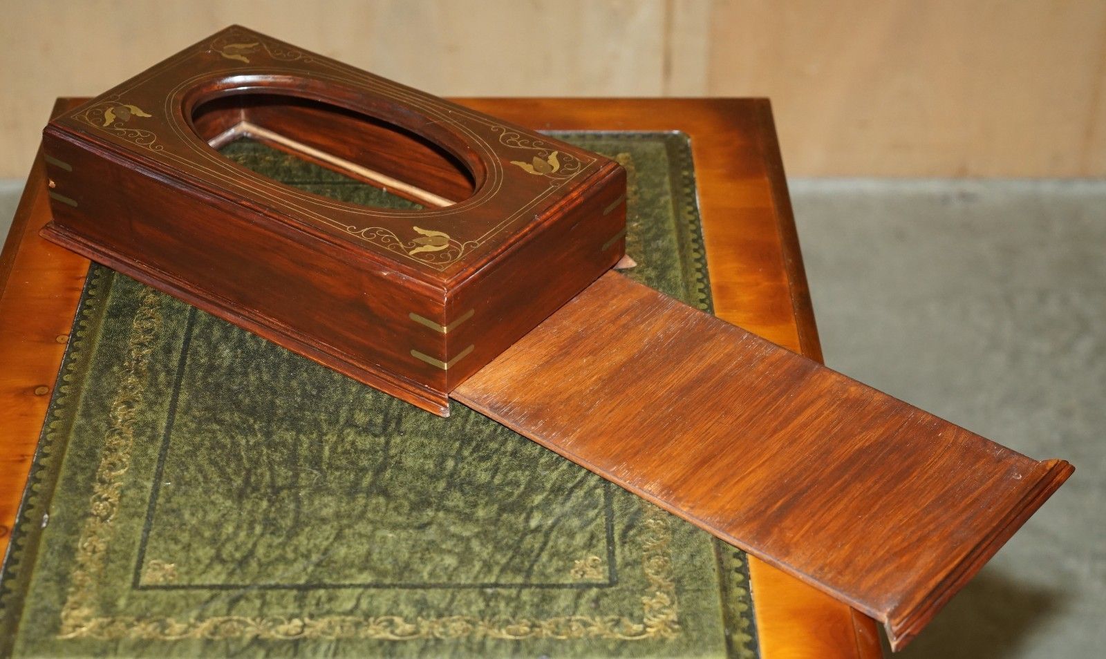 162.0 1 Of 4 Vintage Anglo Indian Rosewood & Brass 1920's Tissue Box Holders photo