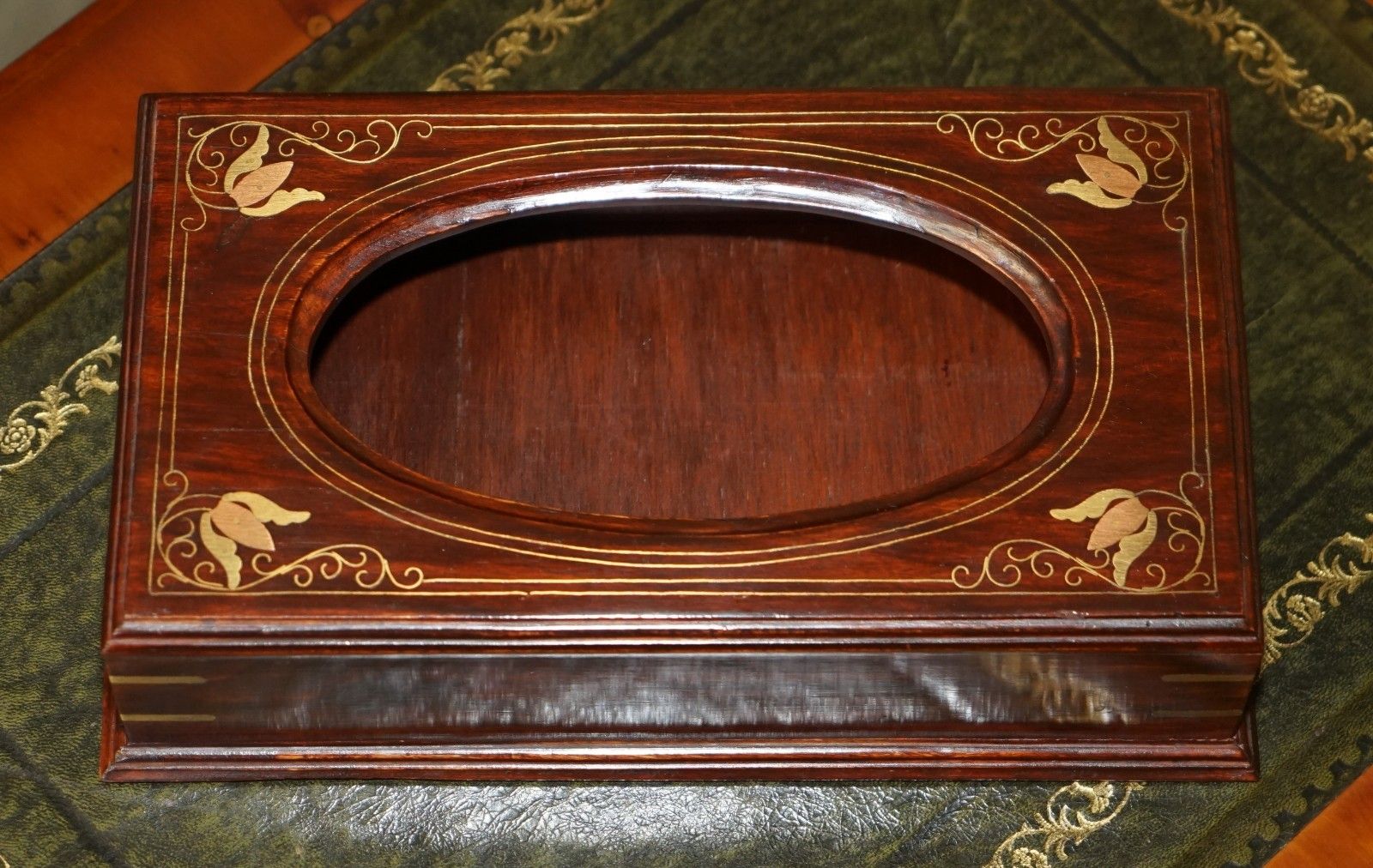 photo vintage 1 Of 4 Vintage Anglo Indian Rosewood & Brass 1920's Tissue Box Holders