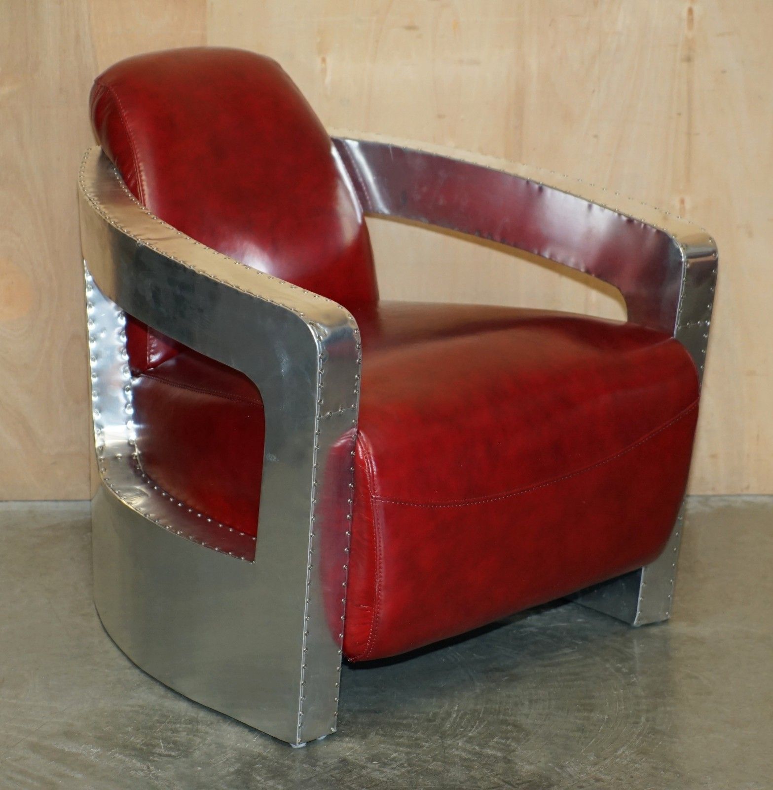 Fine Pair Of Red Wine Leather Polished Aluminium Aviator Rocket Lounge Armchairs photo furniture
