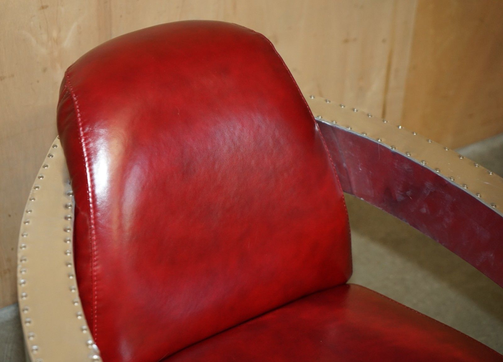 Fine Pair Of Red Wine Leather Polished Aluminium Aviator Rocket Lounge Armchairs photo vinterior