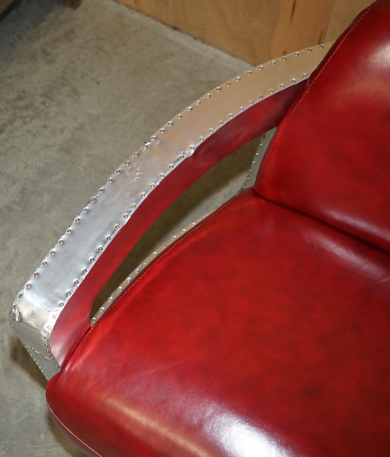 Fine Pair Of Red Wine Leather Polished Aluminium Aviator Rocket Lounge Armchairs photo vintage