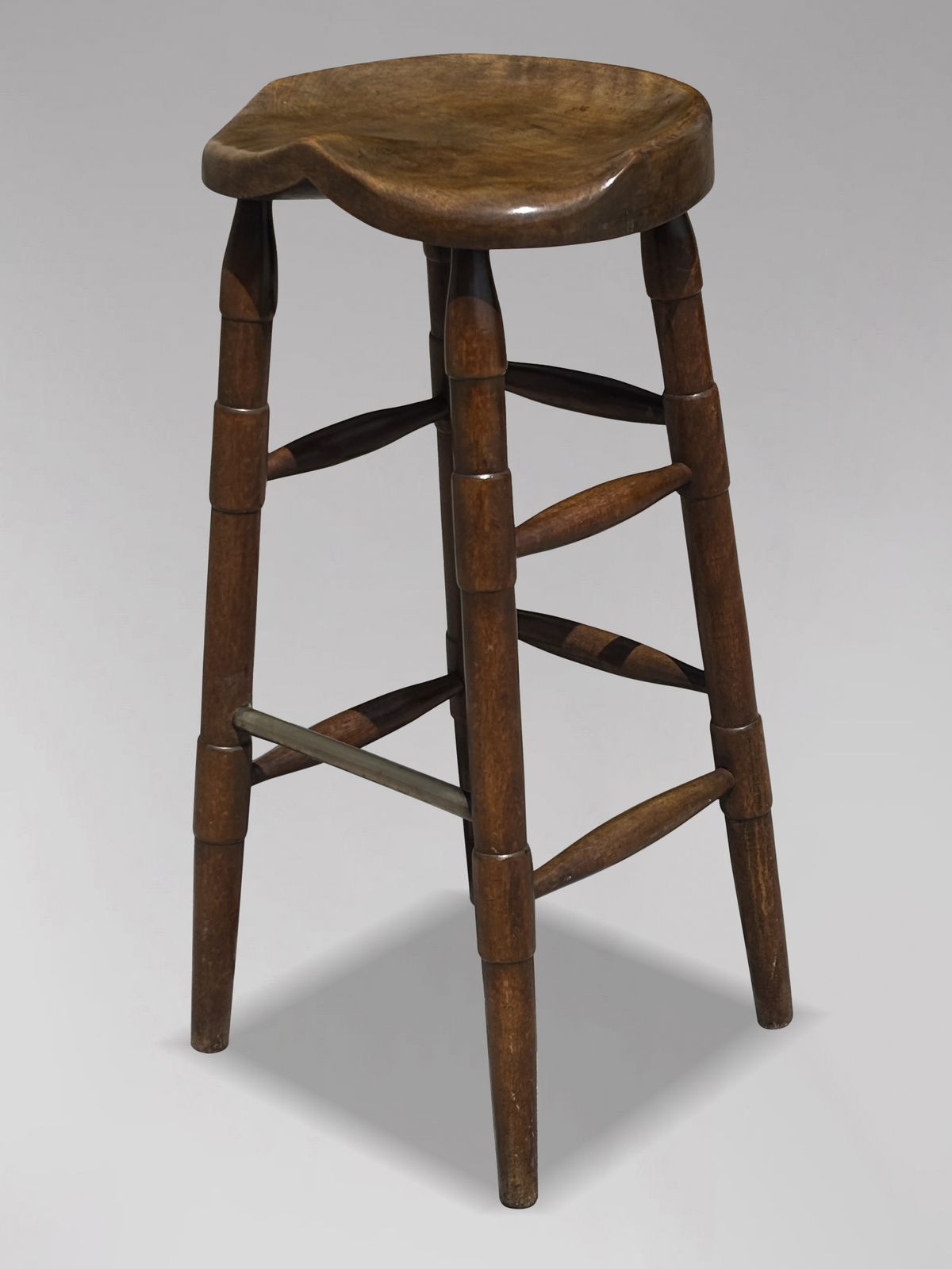 19th Century Tall Elm Bar Saddle Seat Stool photo 980.0