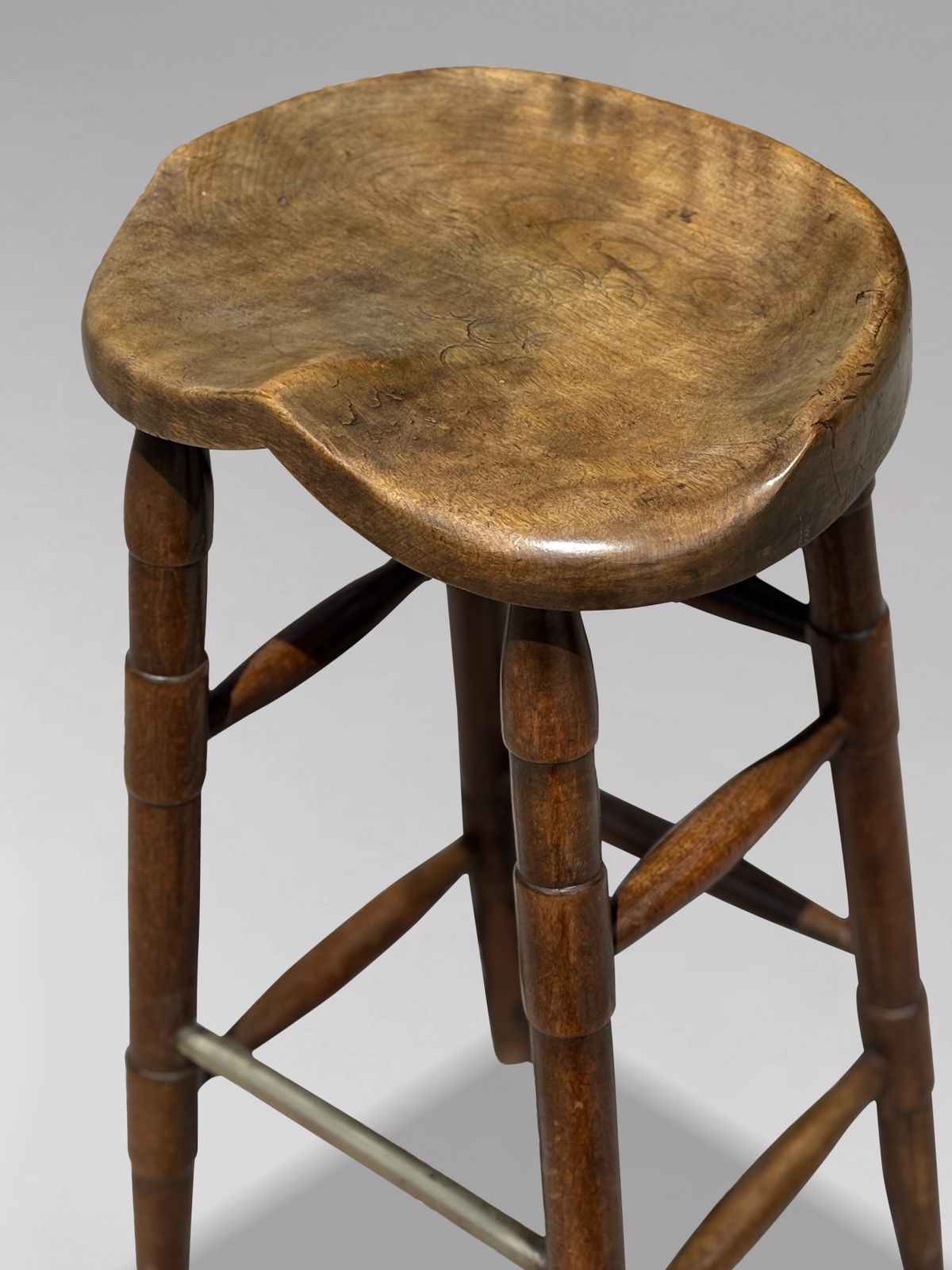 19th Century Tall Elm Bar Saddle Seat Stool photo buy