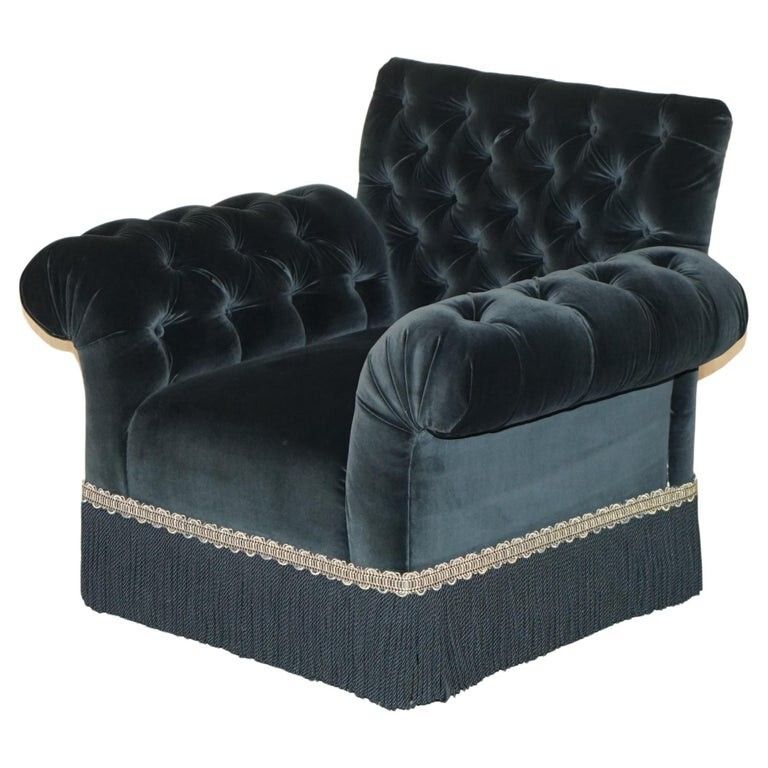 Rrp £7000 George Smith Chelsea Butterfly Black Velvet Chesterfield Armchair