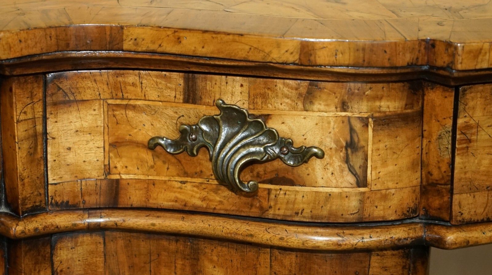Exquisite Antique Italian Circa 1860 Olive Wood Desk Writing Table Sublime Wood photo vinterior