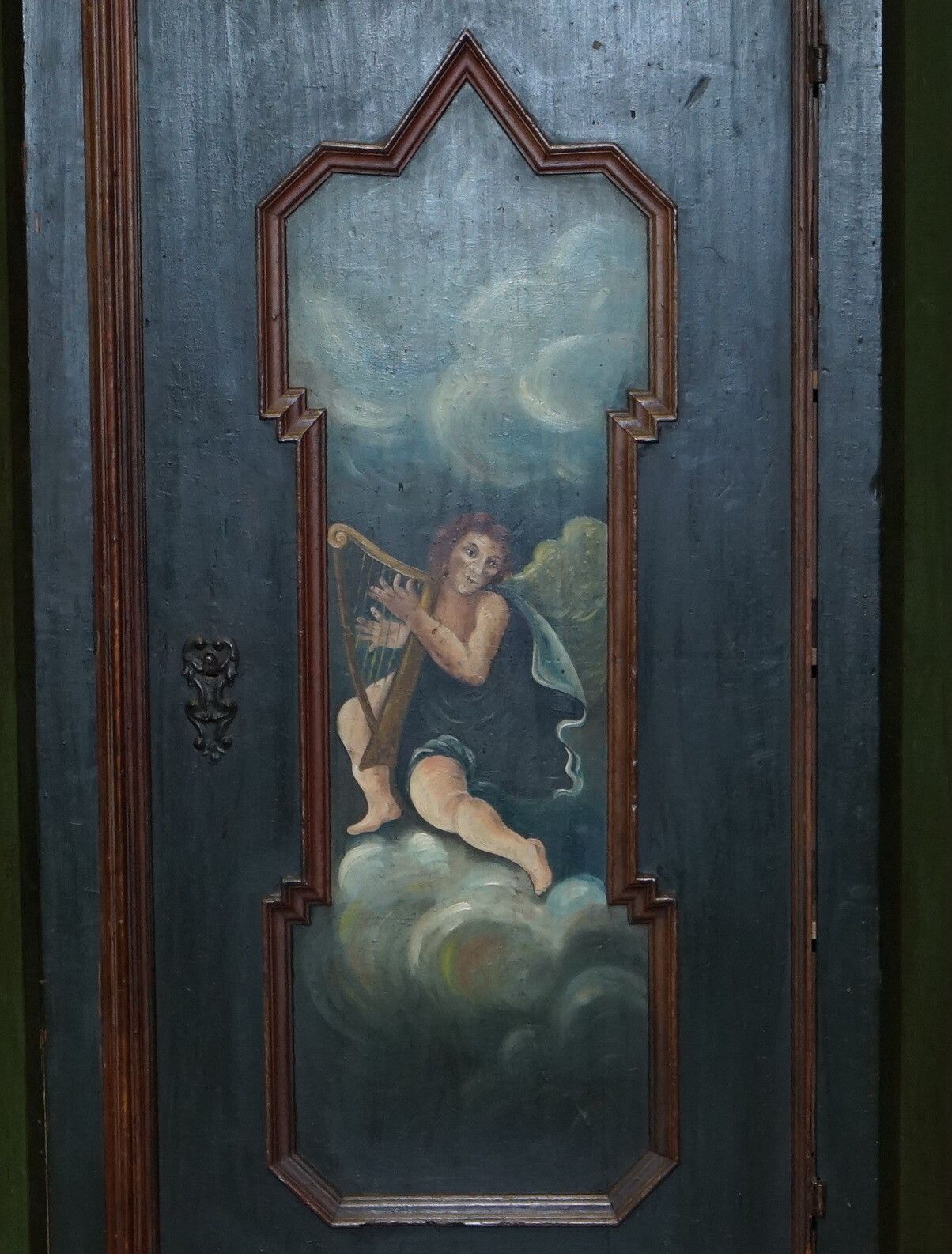 Circa 1800 Hand Painted Green Swedish Hall Or Pot Cupboard Wardrobe Musical Deco photo Furniture