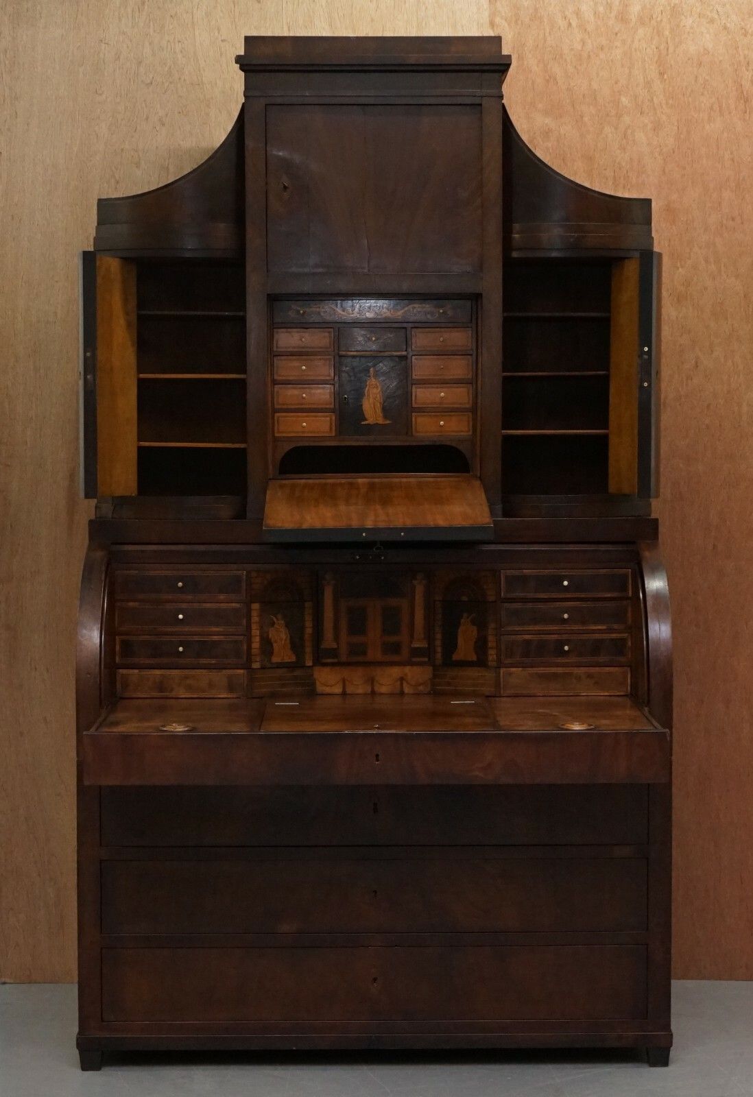 Very Rare Italian Mahogany Cyclinder Bureau Bookcase Desk With Must See Pictures photo buy