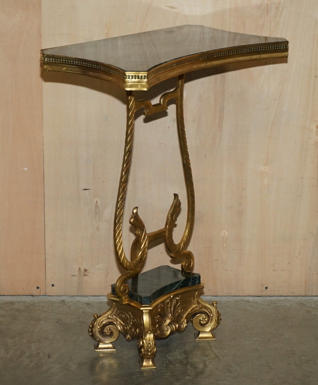 Pair Of Antique French Circa 1880 Solid Brass & Green Marble Side End Tables photo for sale