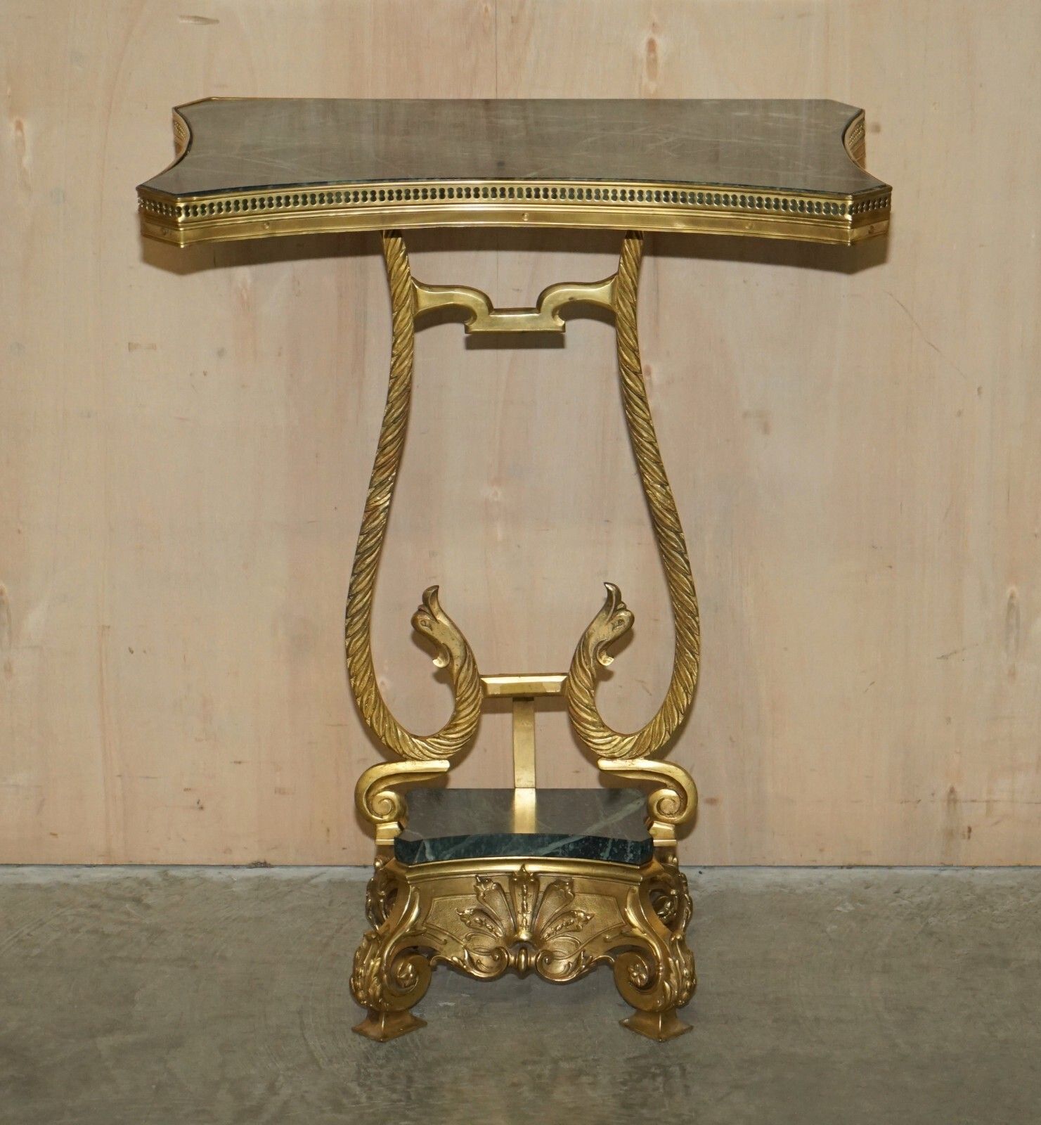 Pair Of Antique French Circa 1880 Solid Brass & Green Marble Side End Tables photo Furniture